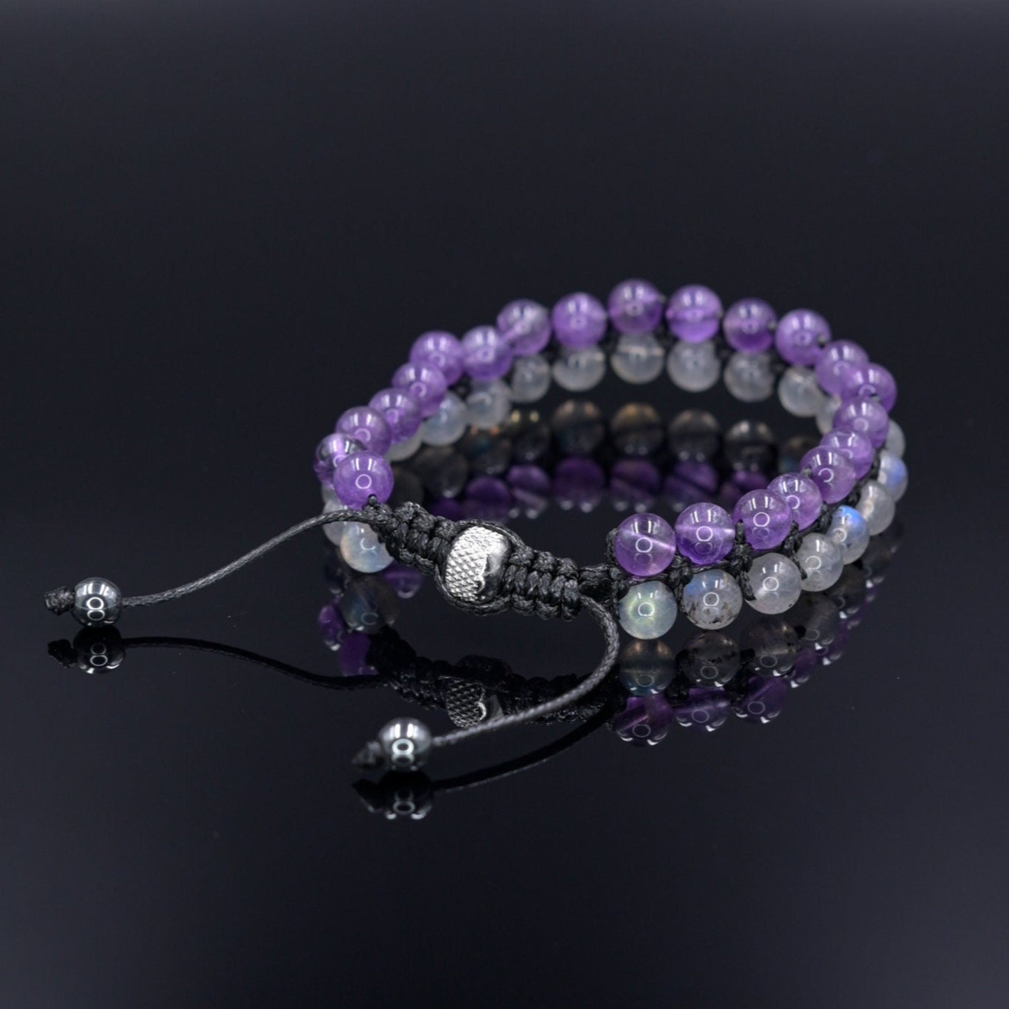 Amethyst Labradorite Bracelet, Men's Double Row Adjustable Bracelet, Crystal Beaded Bracelet, Men Bracelet, Gift for Men, Father's Day Gift  - Shamballa Bracelet - Birthstone Bracelet - Gemstone Bracelet Men - Chakra Bracelet - Macrame Bracelet - Healing Bracelet - Valinde
