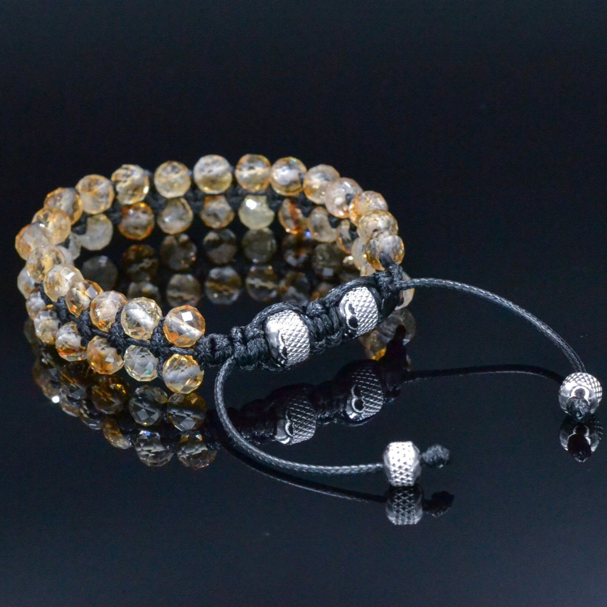 Citrine Double Bracelet, Men's Adjustable Double Row Bracelet, Steel Bead Bracelet, Christmas Gift, Macrame Braided Bracelet,Citrine Jewelry   - Shamballa Bracelet - Birthstone Bracelet - Gemstone Bracelet Men - Chakra Bracelet - Macrame Bracelet - Healing Bracelet - Valinde
