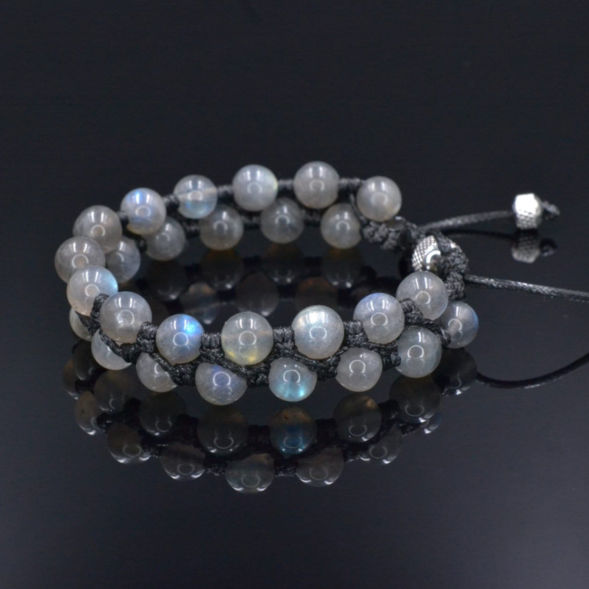 Genuine Labradorite Bracelet, Men's Double Row Macrame Braided Bracelet, Steel Bead Bracelet, Gift for Men, Crystal Adjustable Bracelet  - Shamballa Bracelet - Birthstone Bracelet - Gemstone Bracelet Men - Chakra Bracelet - Macrame Bracelet - Healing Bracelet - Valinde
