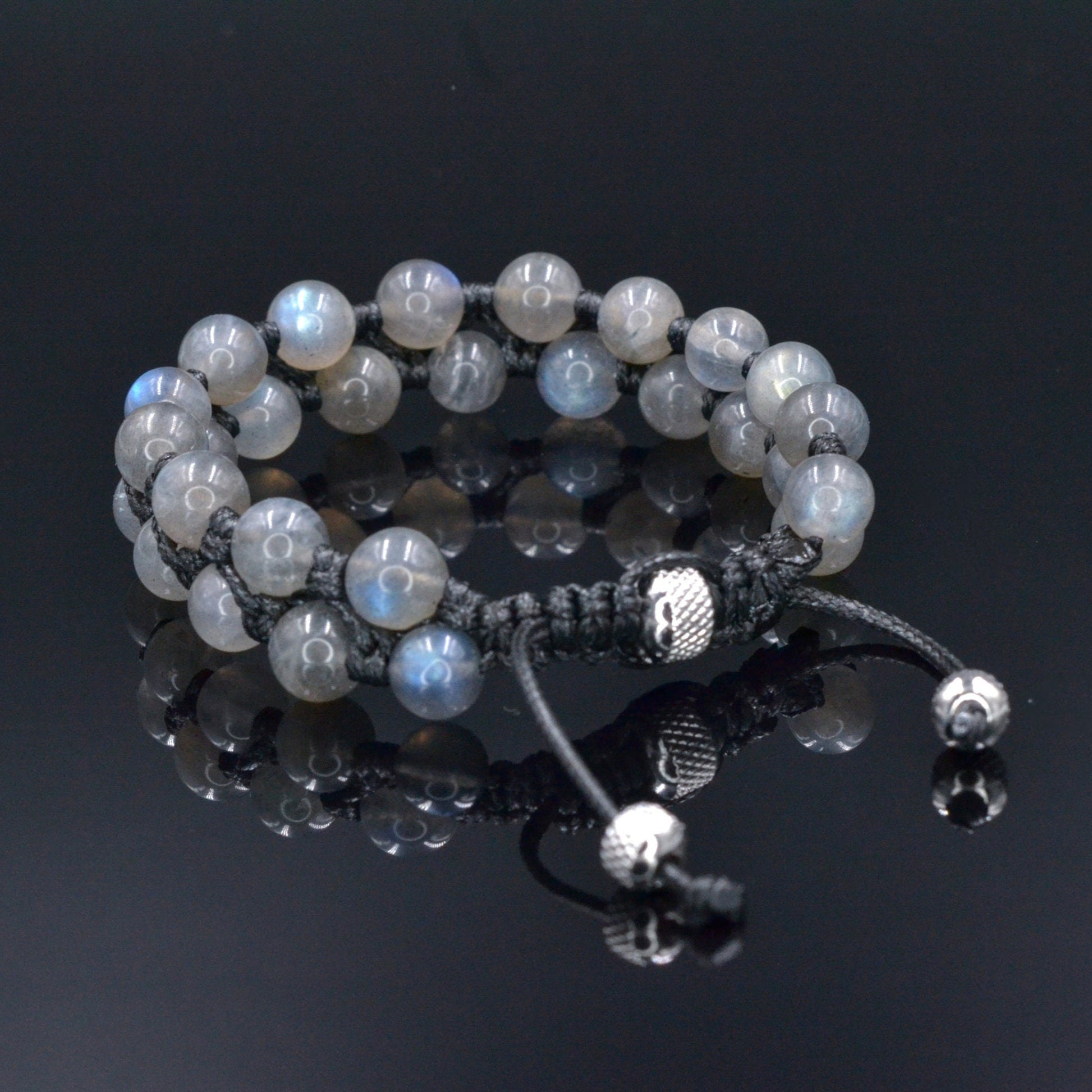 Genuine Labradorite Bracelet, Men's Double Row Macrame Braided Bracelet, Steel Bead Bracelet, Gift for Men, Crystal Adjustable Bracelet  - Shamballa Bracelet - Birthstone Bracelet - Gemstone Bracelet Men - Chakra Bracelet - Macrame Bracelet - Healing Bracelet - Valinde
