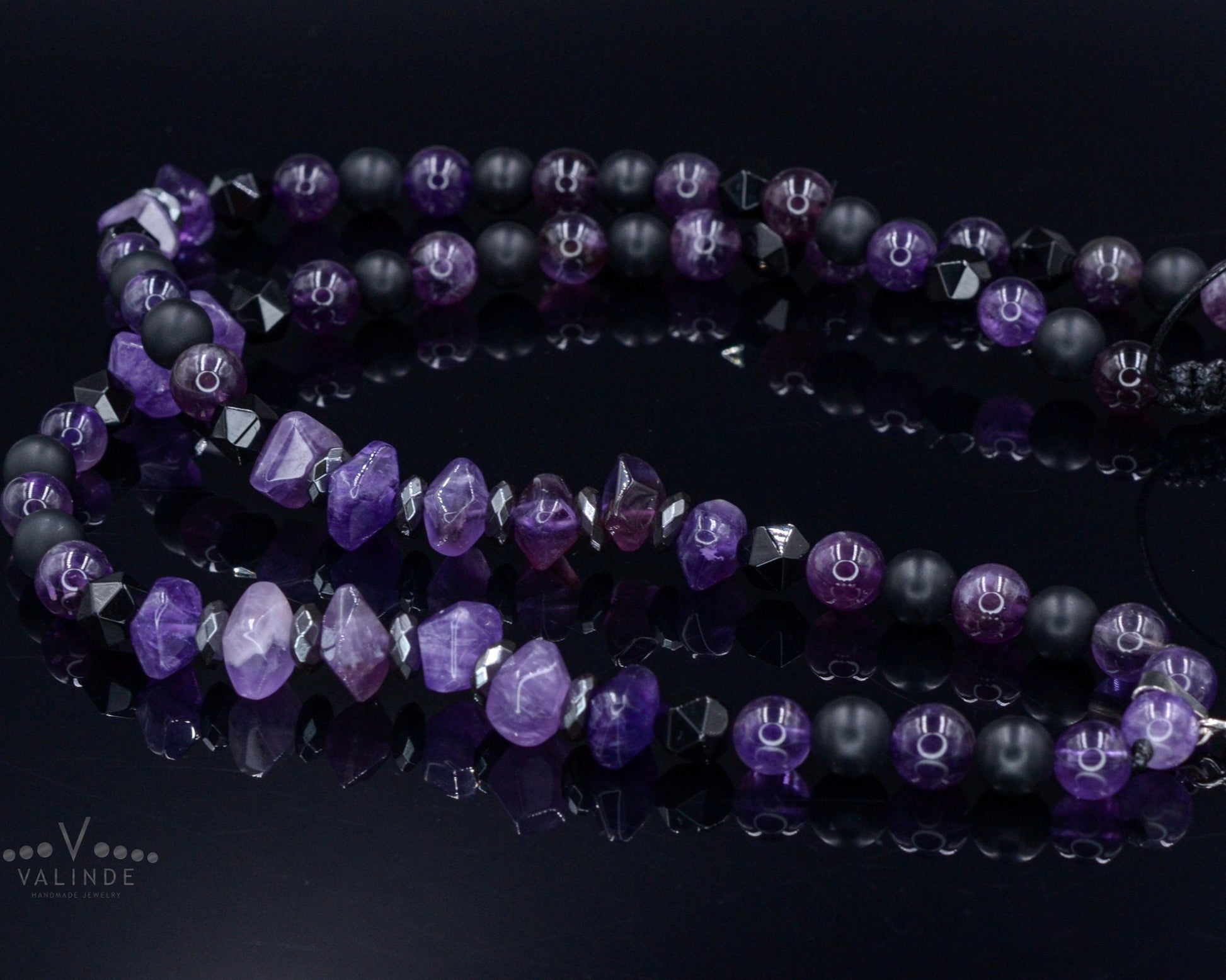 Amethyst Pendant Necklace / Men's Crystal Necklace / Gift for Men / Long Beaded Necklace / Amethyst Jewelry / Black Onyx Necklace for Men - Shamballa Necklace - Birthstone Necklace - Gemstone Necklace Men - Chakra Necklace - Macrame Necklace  - Healing Necklace 
