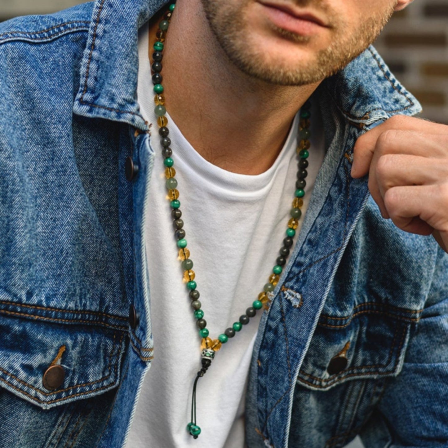 Men's Malachite and Citrine Necklace / 925 Sterling Silver bead Necklace / Long Crystal Necklace / Labradorite Necklace / Gift for Men - Shamballa Necklace - Birthstone Necklace - Gemstone Necklace Men - Chakra Necklace - Macrame Necklace  - Healing Necklace 