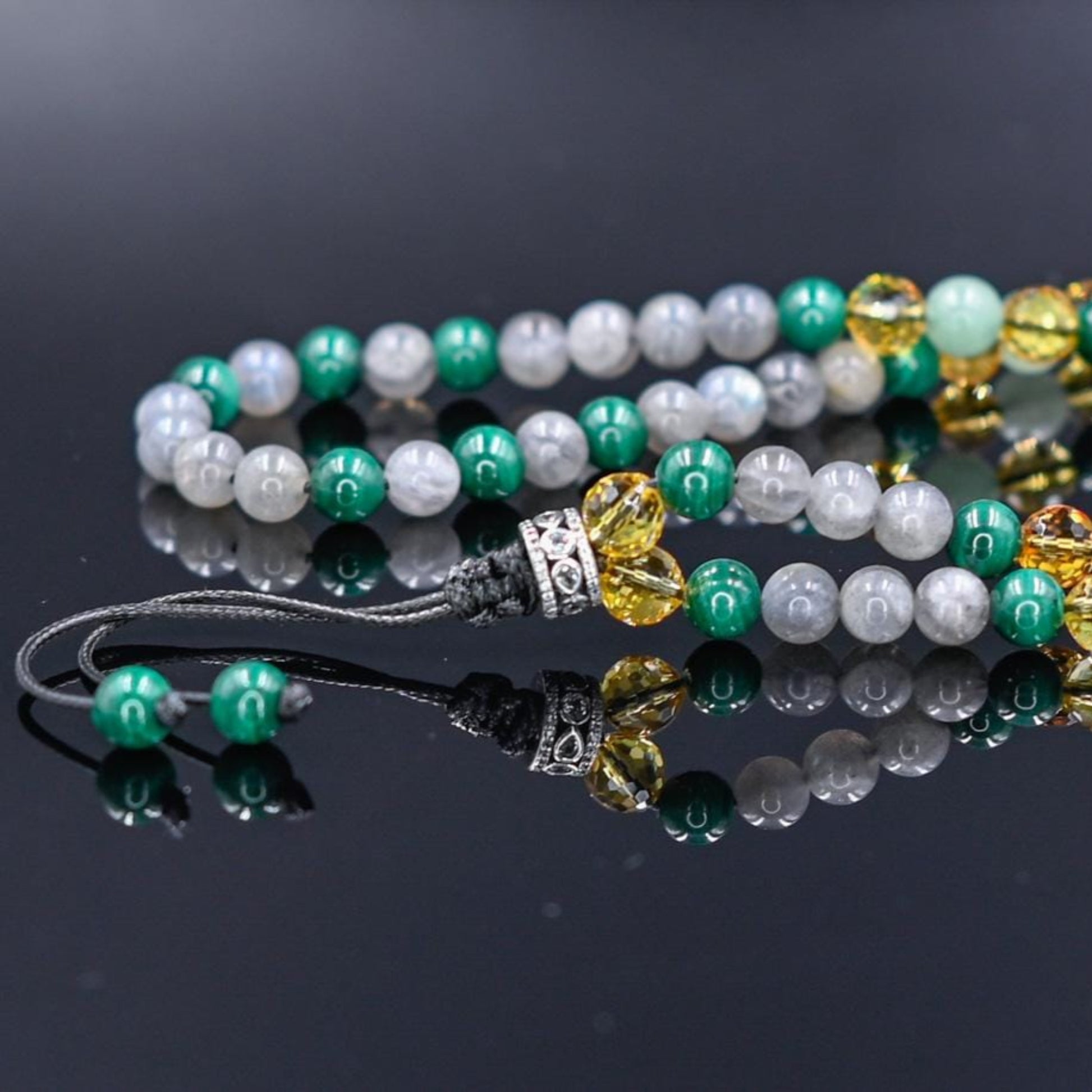 Men's Malachite and Citrine Necklace / 925 Sterling Silver bead Necklace / Long Crystal Necklace / Labradorite Necklace / Gift for Men - Shamballa Necklace - Birthstone Necklace - Gemstone Necklace Men - Chakra Necklace - Macrame Necklace  - Healing Necklace 
