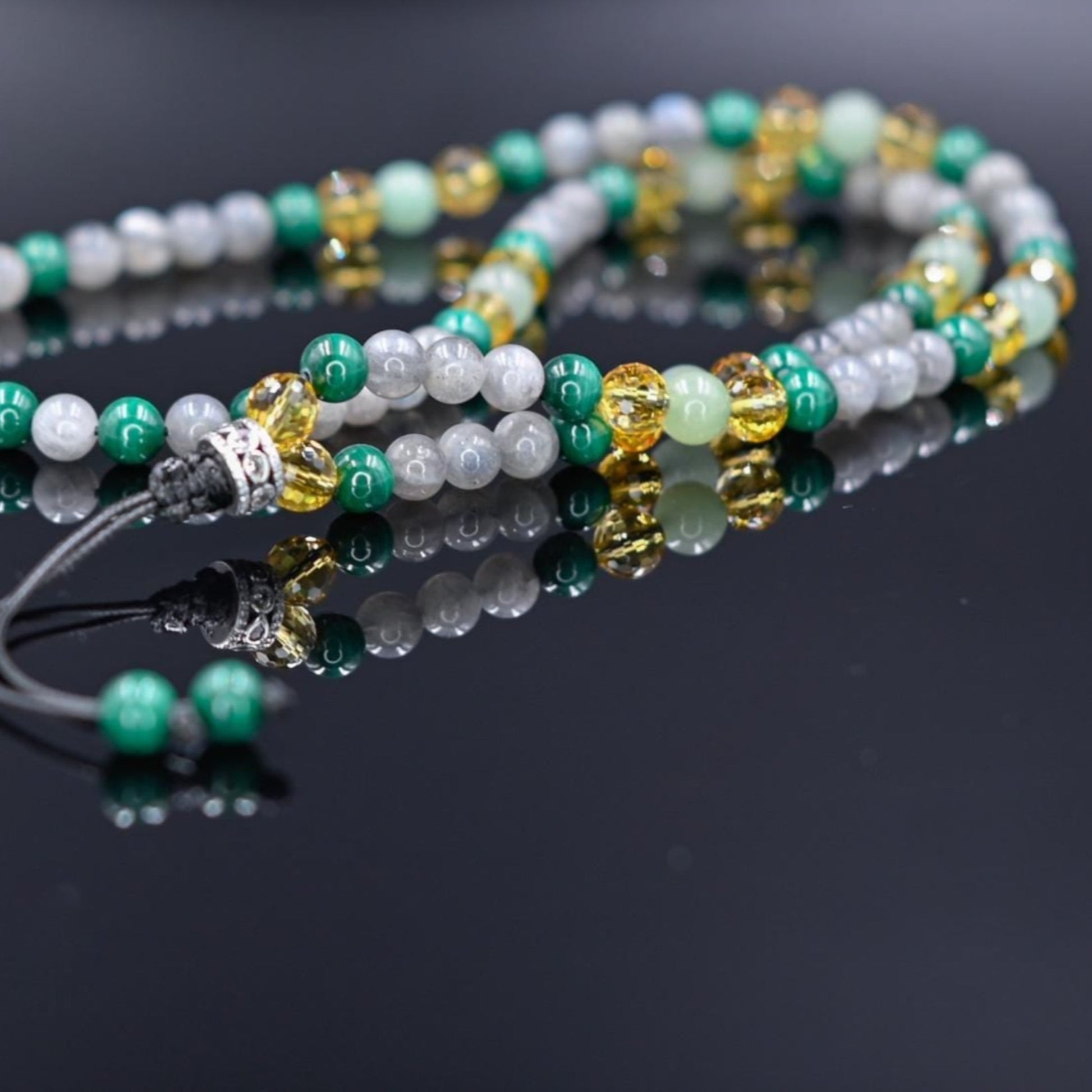 Men's Malachite and Citrine Necklace / 925 Sterling Silver bead Necklace / Long Crystal Necklace / Labradorite Necklace / Gift for Men - Shamballa Necklace - Birthstone Necklace - Gemstone Necklace Men - Chakra Necklace - Macrame Necklace  - Healing Necklace 
