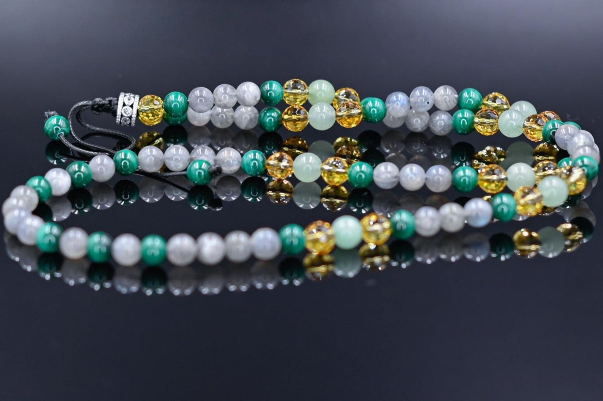 Men's Malachite and Citrine Necklace / 925 Sterling Silver bead Necklace / Long Crystal Necklace / Labradorite Necklace / Gift for Men - Shamballa Necklace - Birthstone Necklace - Gemstone Necklace Men - Chakra Necklace - Macrame Necklace  - Healing Necklace 
