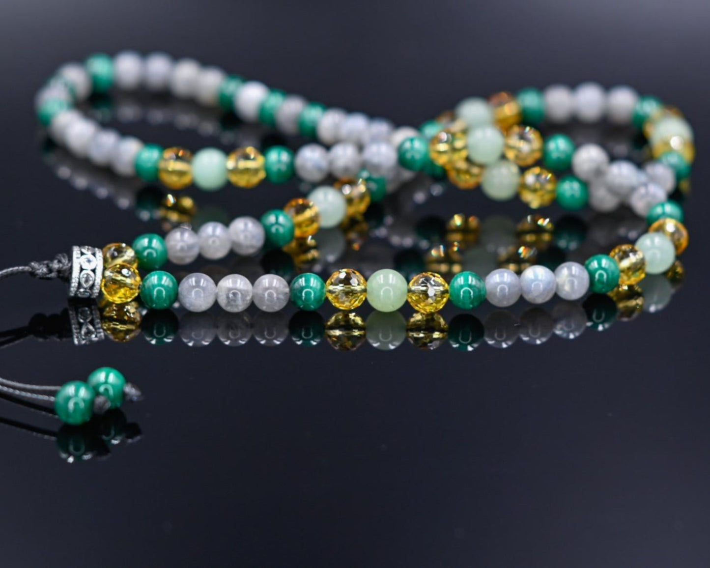 Men's Malachite and Citrine Necklace / 925 Sterling Silver bead Necklace / Long Crystal Necklace / Labradorite Necklace / Gift for Men - Shamballa Necklace - Birthstone Necklace - Gemstone Necklace Men - Chakra Necklace - Macrame Necklace  - Healing Necklace 
