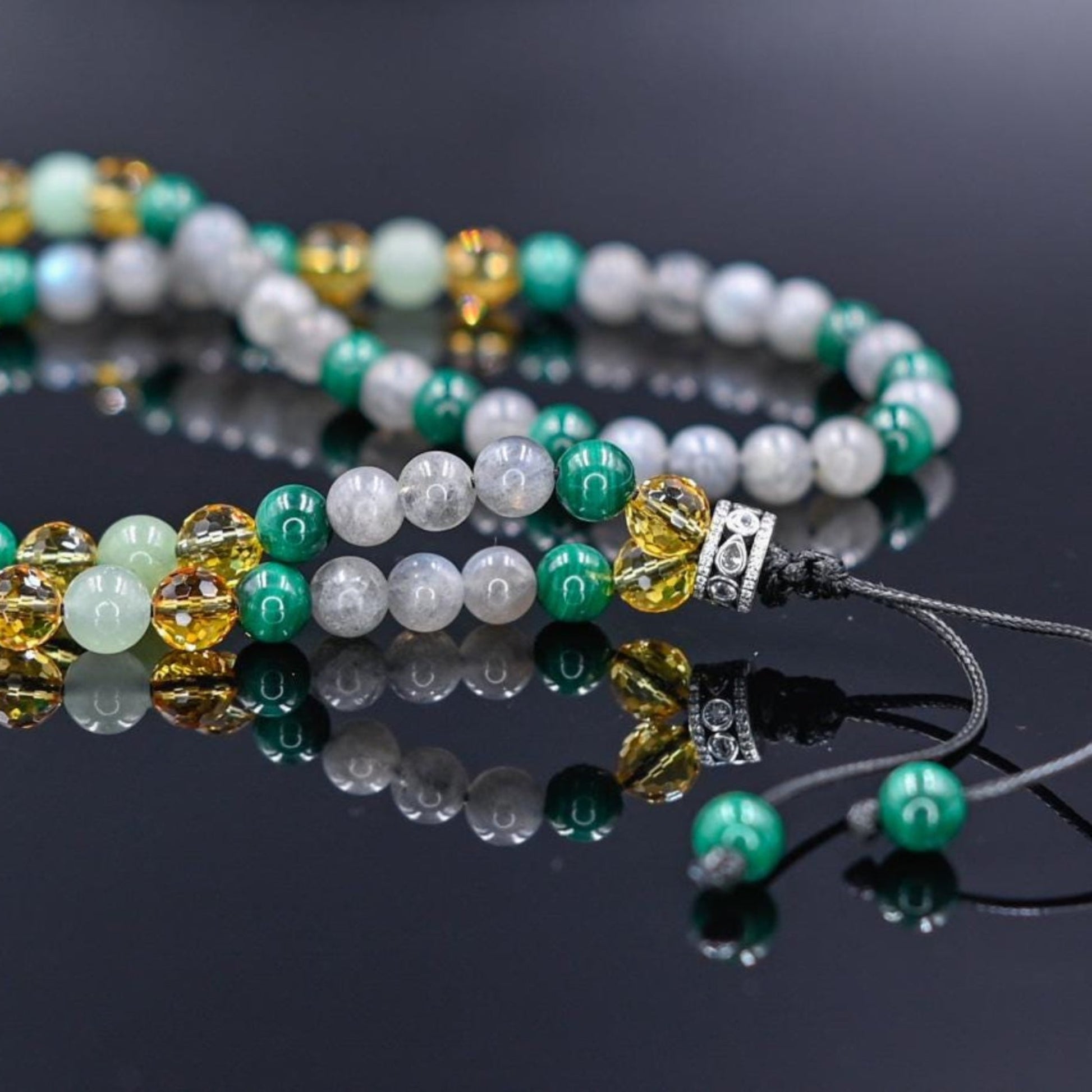 Men's Malachite and Citrine Necklace / 925 Sterling Silver bead Necklace / Long Crystal Necklace / Labradorite Necklace / Gift for Men - Shamballa Necklace - Birthstone Necklace - Gemstone Necklace Men - Chakra Necklace - Macrame Necklace  - Healing Necklace 
