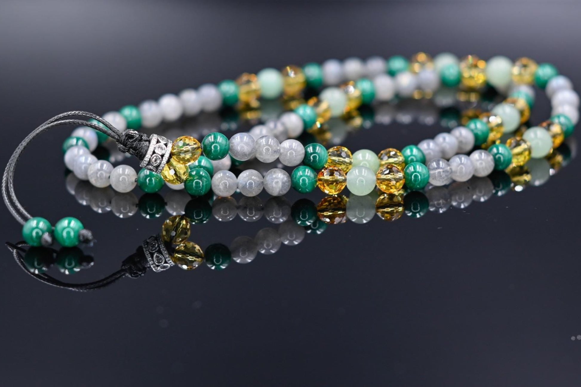 Men's Malachite and Citrine Necklace / 925 Sterling Silver bead Necklace / Long Crystal Necklace / Labradorite Necklace / Gift for Men - Shamballa Necklace - Birthstone Necklace - Gemstone Necklace Men - Chakra Necklace - Macrame Necklace  - Healing Necklace 
