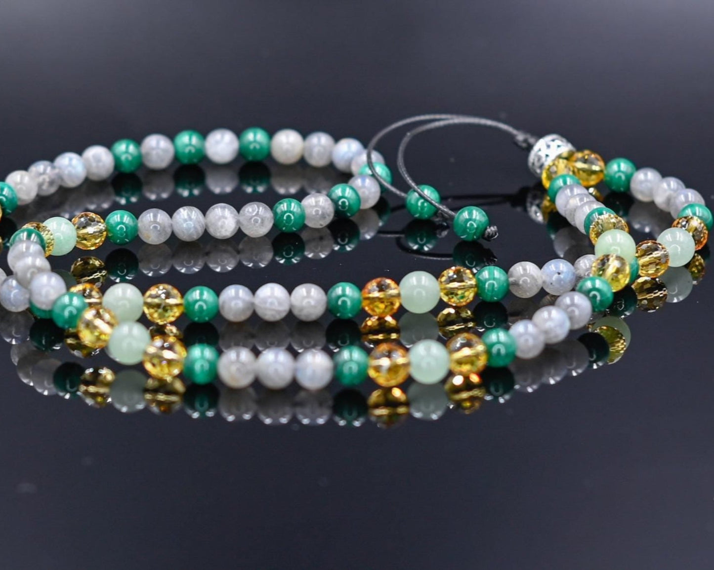 Men's Malachite and Citrine Necklace / 925 Sterling Silver bead Necklace / Long Crystal Necklace / Labradorite Necklace / Gift for Men - Shamballa Necklace - Birthstone Necklace - Gemstone Necklace Men - Chakra Necklace - Macrame Necklace  - Healing Necklace 
