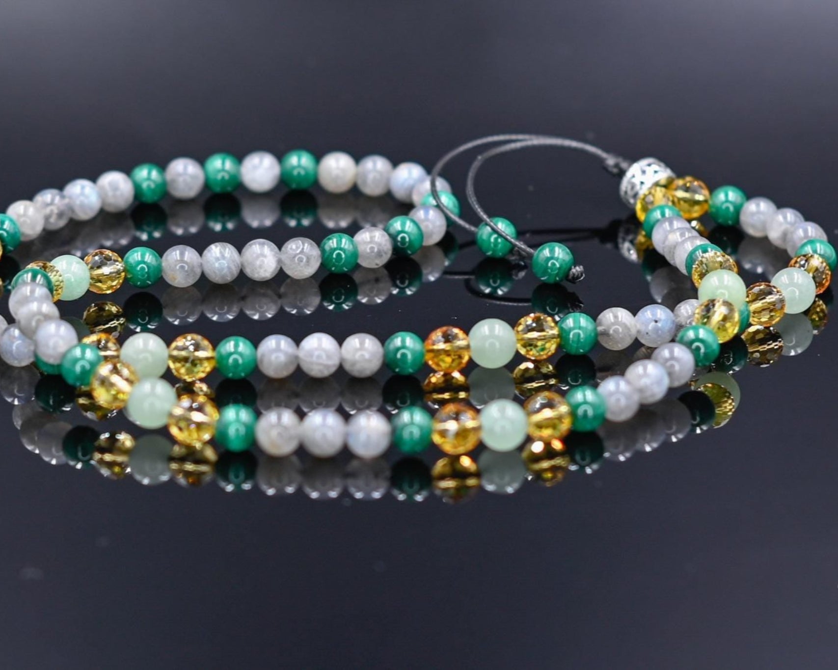 Men's Malachite and Citrine Necklace / 925 Sterling Silver bead Necklace / Long Crystal Necklace / Labradorite Necklace / Gift for Men - Shamballa Necklace - Birthstone Necklace - Gemstone Necklace Men - Chakra Necklace - Macrame Necklace  - Healing Necklace 
