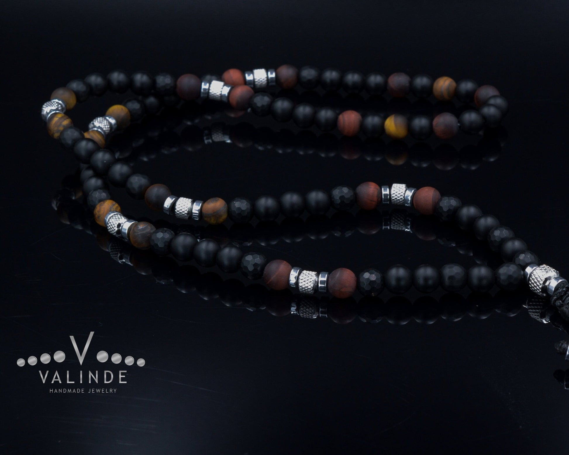 Black Onyx Necklace for Men Tiger's Eye Beaded Necklace Long Necklace Gift for Men Steel Beads Necklace Men's Tiger Eye Necklace - Shamballa Necklace - Birthstone Necklace - Gemstone Necklace Men - Chakra Necklace - Macrame Necklace  - Healing Necklace 
