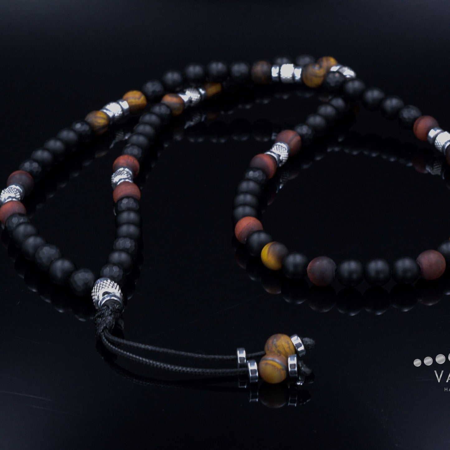 Black Onyx Necklace for Men Tiger's Eye Beaded Necklace Long Necklace Gift for Men Steel Beads Necklace Men's Tiger Eye Necklace - Shamballa Necklace - Birthstone Necklace - Gemstone Necklace Men - Chakra Necklace - Macrame Necklace  - Healing Necklace 
