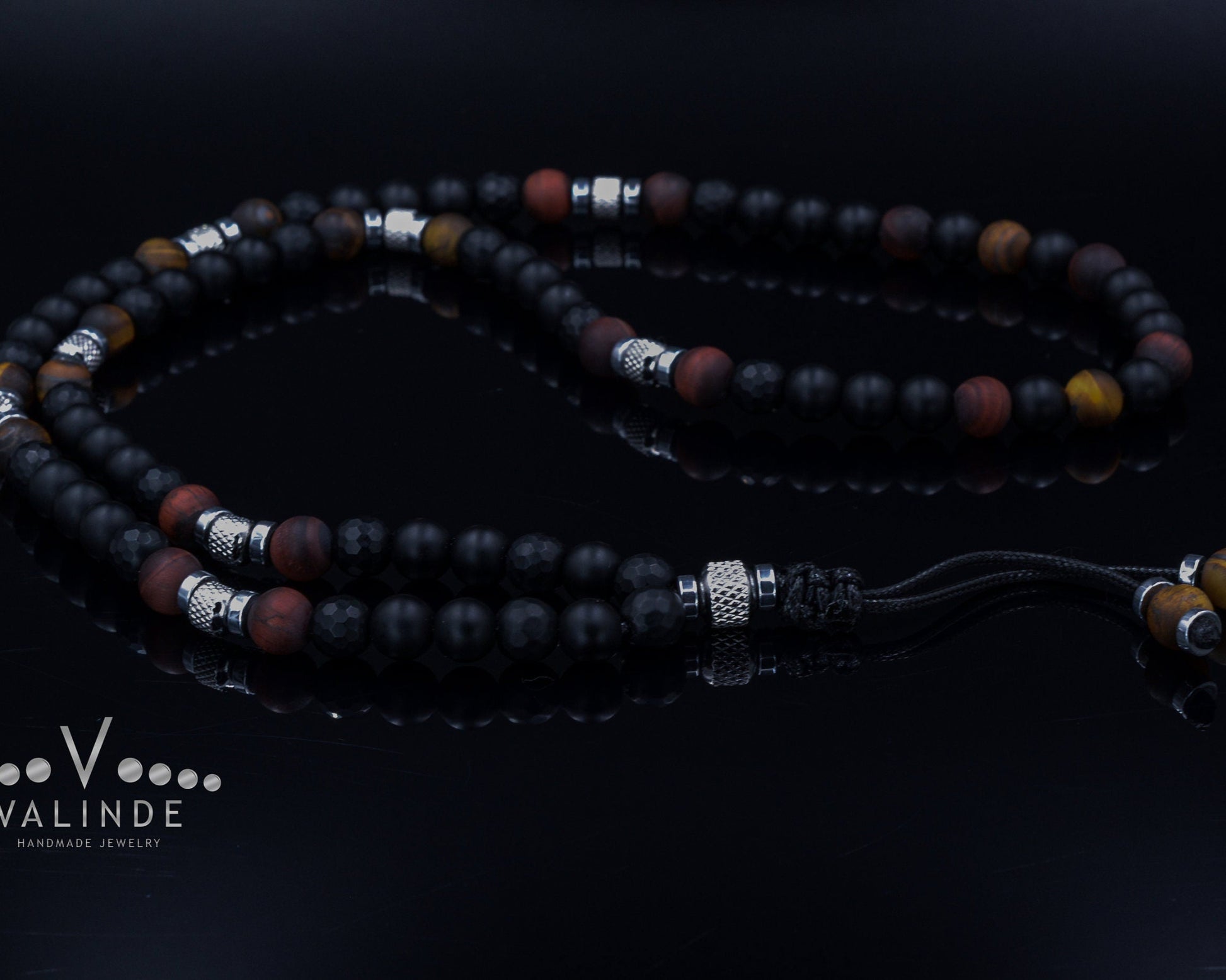 Black Onyx Necklace for Men Tiger's Eye Beaded Necklace Long Necklace Gift for Men Steel Beads Necklace Men's Tiger Eye Necklace - Shamballa Necklace - Birthstone Necklace - Gemstone Necklace Men - Chakra Necklace - Macrame Necklace  - Healing Necklace 
