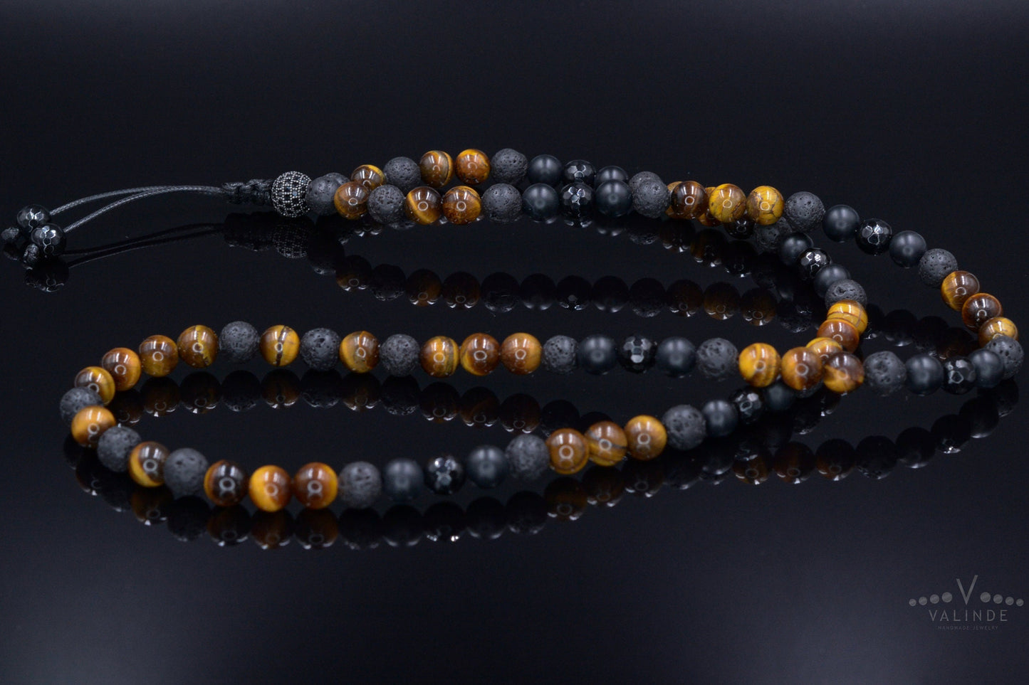 Men's Tiger's Eye Long Necklace Black Onyx Cubic Zirconia Necklace Gemstone Beaded Necklace Gift for Men Agate Lava Stone Necklace For Men - Shamballa Necklace - Birthstone Necklace - Gemstone Necklace Men - Chakra Necklace - Macrame Necklace  - Healing Necklace 
