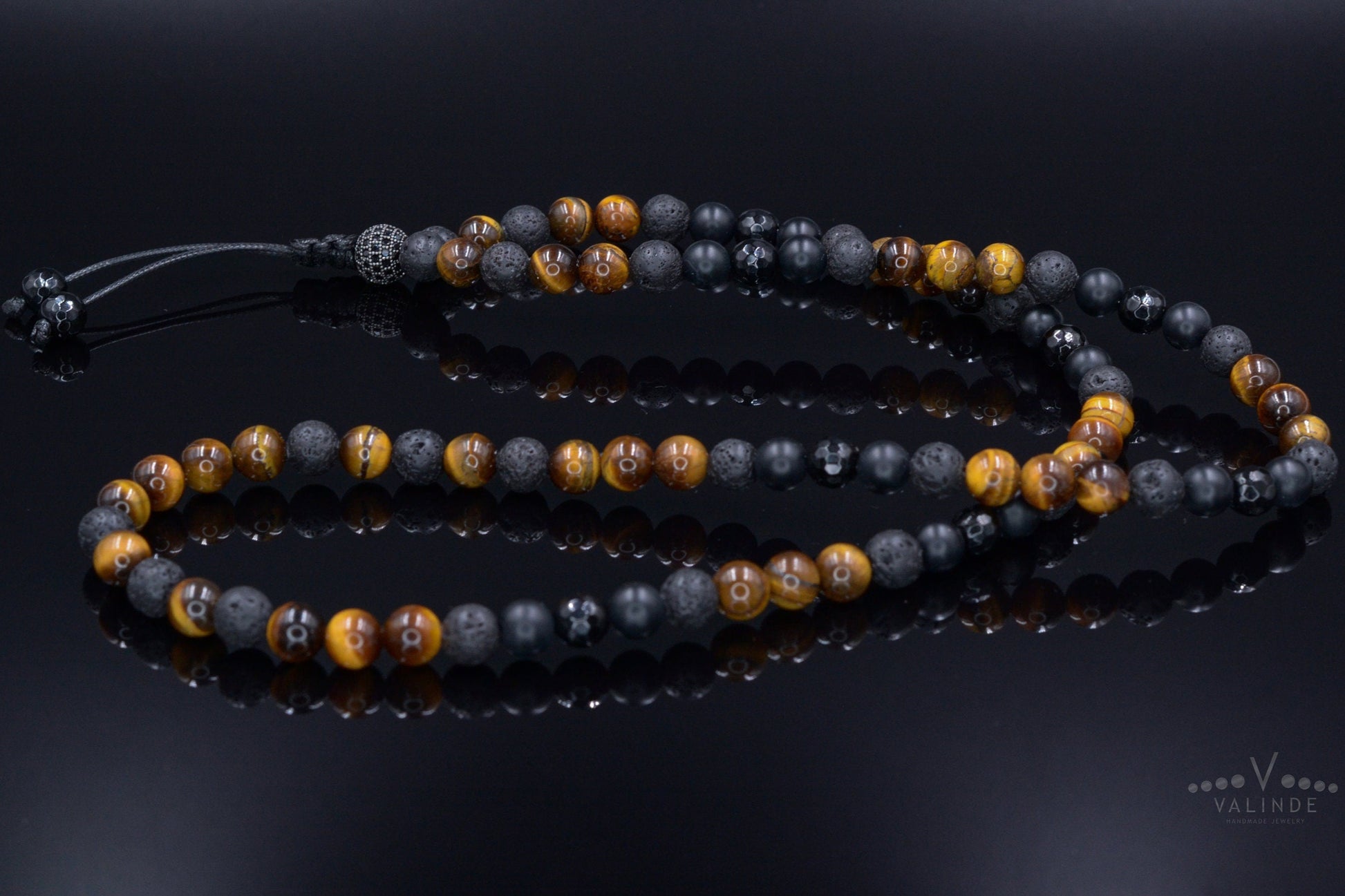 Men's Tiger's Eye Long Necklace Black Onyx Cubic Zirconia Necklace Gemstone Beaded Necklace Gift for Men Agate Lava Stone Necklace For Men - Shamballa Necklace - Birthstone Necklace - Gemstone Necklace Men - Chakra Necklace - Macrame Necklace  - Healing Necklace 
