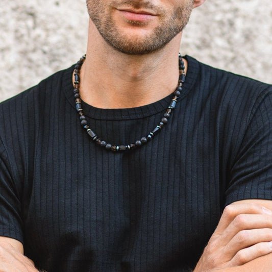 Black Tourmaline Short Necklace / Men's Lava Stone Necklace / Crystal Bead Necklace / Shorl Tourmaline Necklace / Gift for Men /Man Necklace - Shamballa Necklace - Birthstone Necklace - Gemstone Necklace Men - Chakra Necklace - Macrame Necklace  - Healing Necklace - Valinde