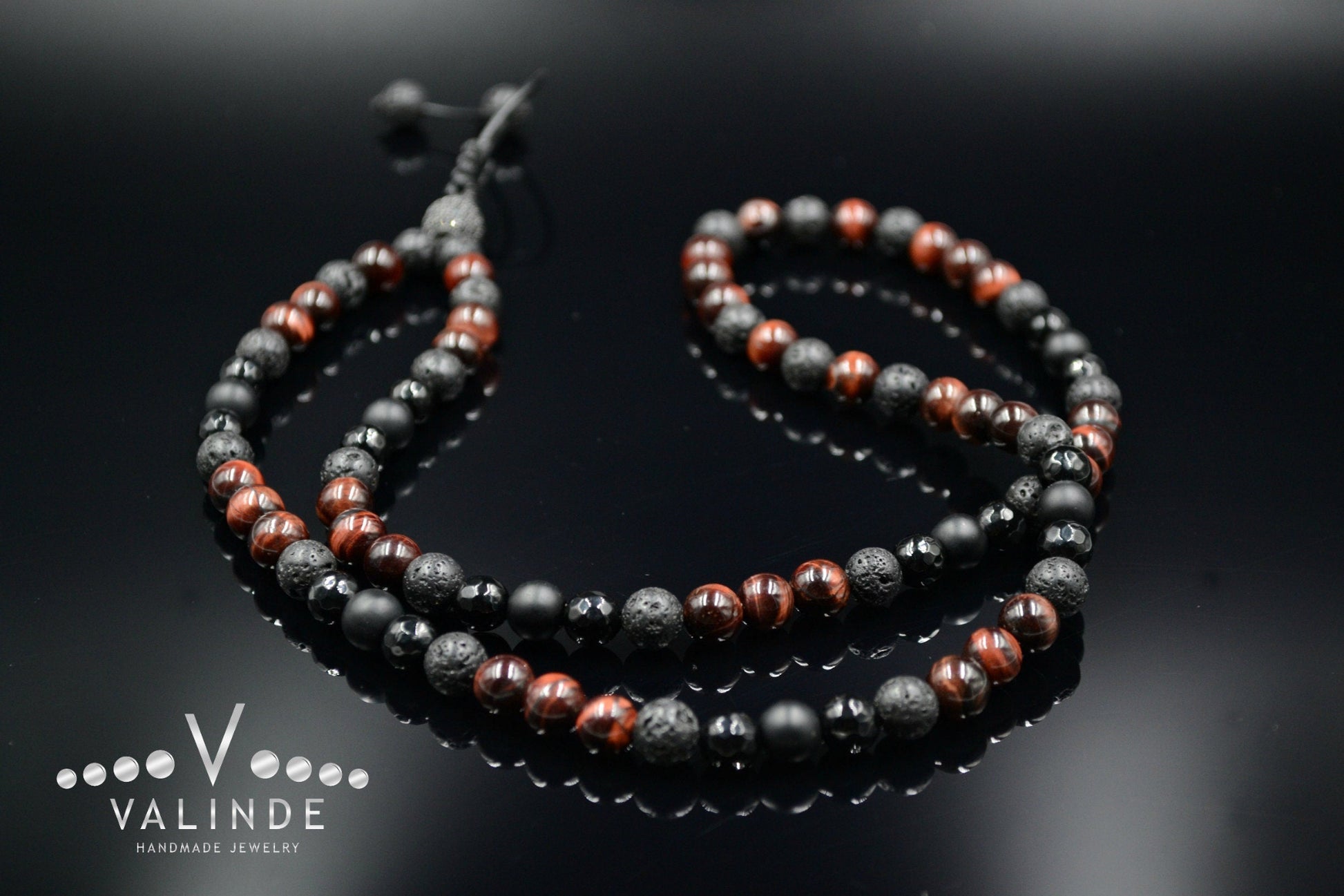 Red Tiger's Eye Necklace Men's Long Necklace Onyx Necklace CZ Necklace Gift for Men Crystal Beaded Necklace Black Zirconia Necklace For Men  - Shamballa Necklace - Birthstone Necklace - Gemstone Necklace Men - Chakra Necklace - Macrame Necklace  - Healing Necklace 
