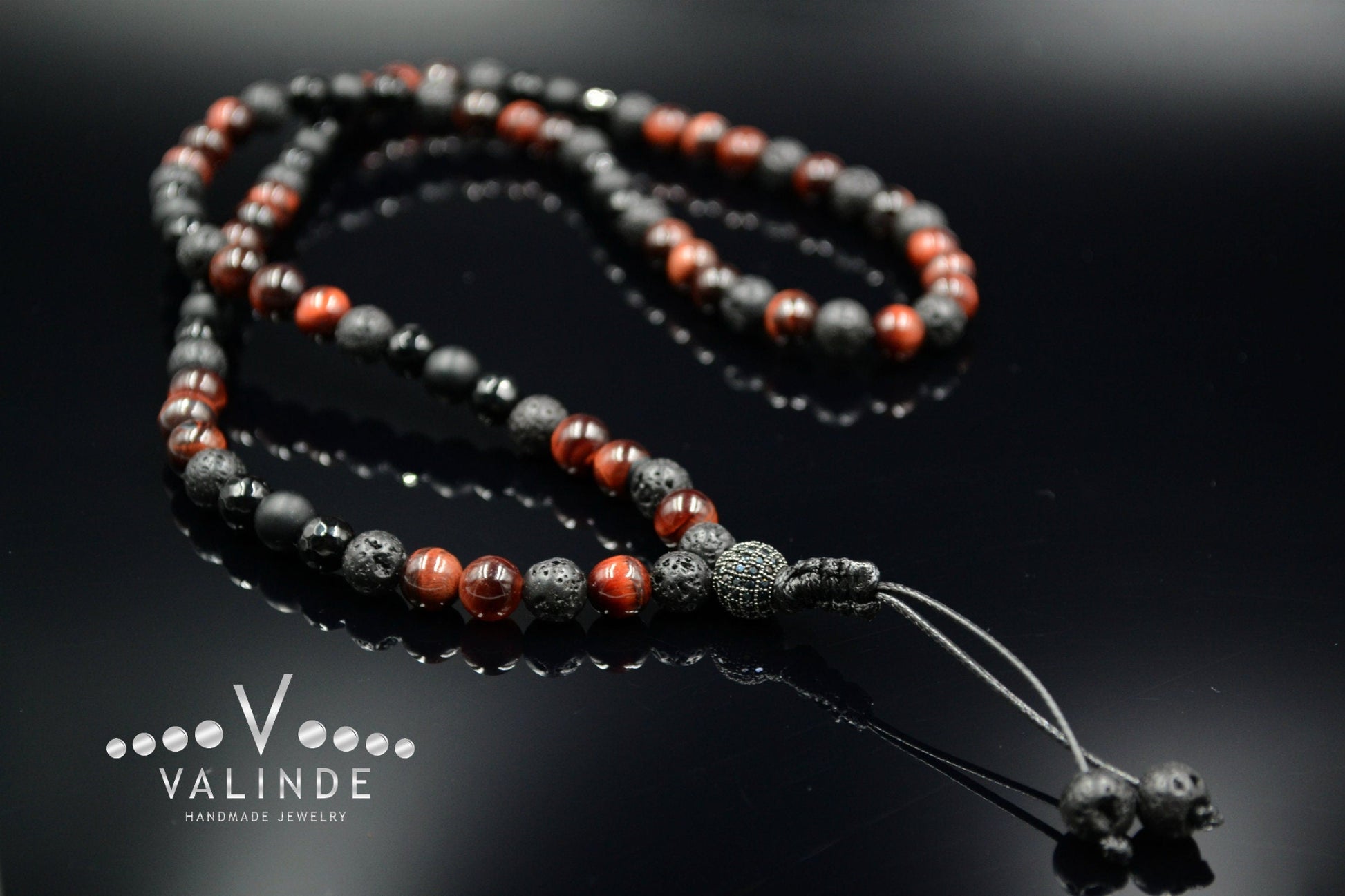 Red Tiger's Eye Necklace Men's Long Necklace Onyx Necklace CZ Necklace Gift for Men Crystal Beaded Necklace Black Zirconia Necklace For Men  - Shamballa Necklace - Birthstone Necklace - Gemstone Necklace Men - Chakra Necklace - Macrame Necklace  - Healing Necklace 
