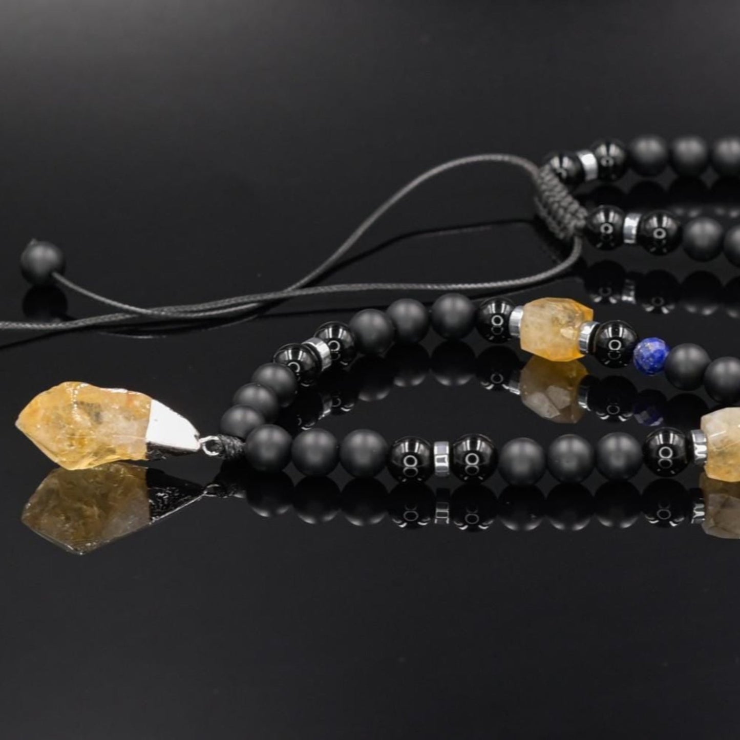 Citrine Pendant Necklace, Men's Citrine Beaded Necklace, Adjustable Long Necklace, Gift for Men, Christmas Gift, Black Onyx Agate Necklace - Shamballa Necklace - Birthstone Necklace - Gemstone Necklace Men - Chakra Necklace - Macrame Necklace  - Healing Necklace - Valinde
