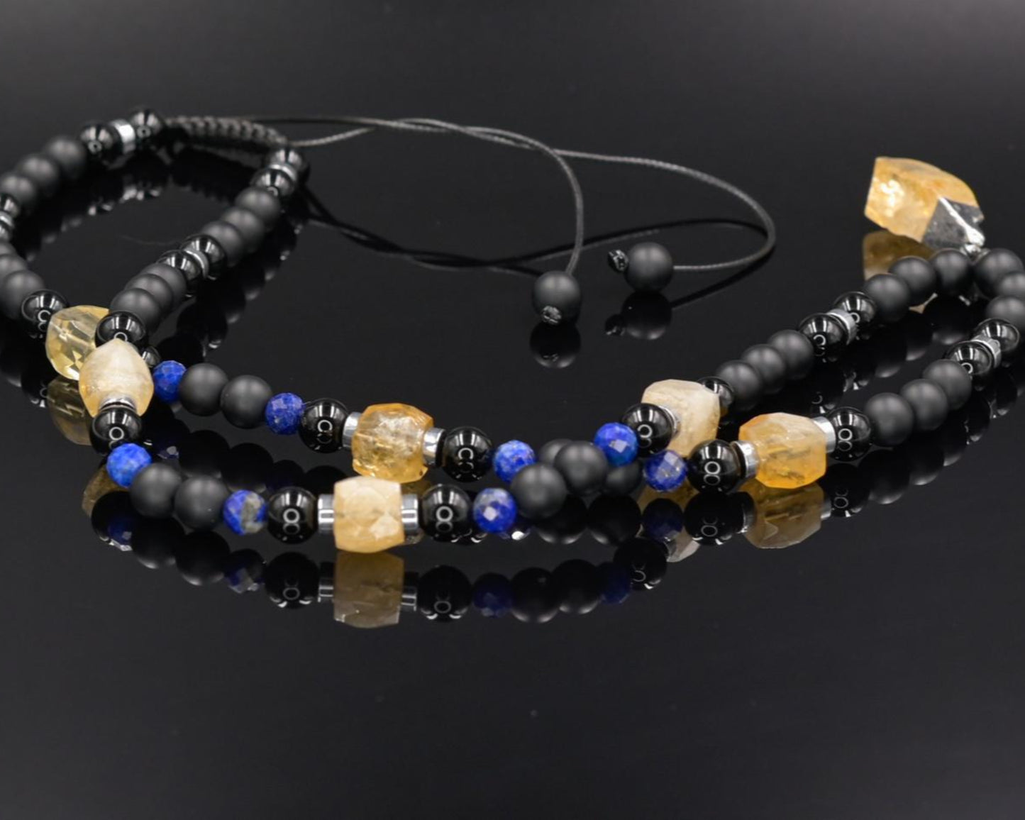 Citrine Pendant Necklace, Men's Citrine Beaded Necklace, Adjustable Long Necklace, Gift for Men, Christmas Gift, Black Onyx Agate Necklace - Shamballa Necklace - Birthstone Necklace - Gemstone Necklace Men - Chakra Necklace - Macrame Necklace  - Healing Necklace - Valinde
