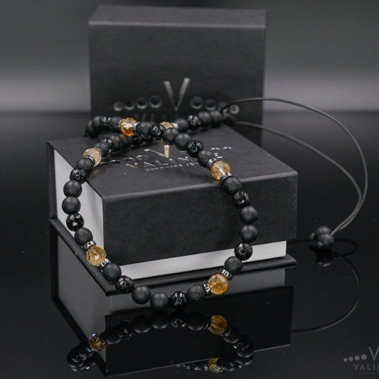 Citrine Summer Necklace, Men's Black Onyx Agate Adjustable Necklace, Short Beaded Crystal Necklace, Gift for Men, Gemstone Necklace - Shamballa Necklace - Birthstone Necklace - Gemstone Necklace Men - Chakra Necklace - Macrame Necklace  - Healing Necklace - Valinde