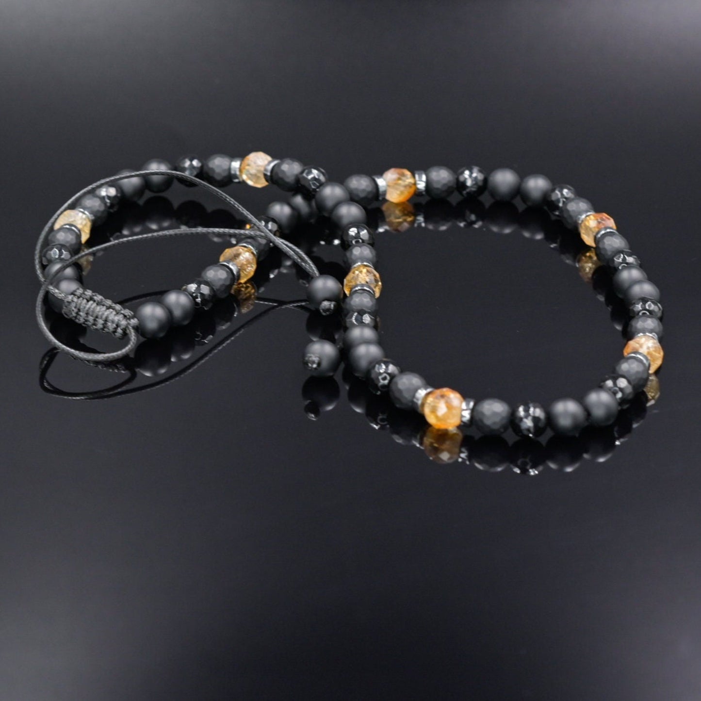 Citrine Summer Necklace, Men's Black Onyx Agate Adjustable Necklace, Short Beaded Crystal Necklace, Gift for Men, Gemstone Necklace - Shamballa Necklace - Birthstone Necklace - Gemstone Necklace Men - Chakra Necklace - Macrame Necklace  - Healing Necklace - Valinde
