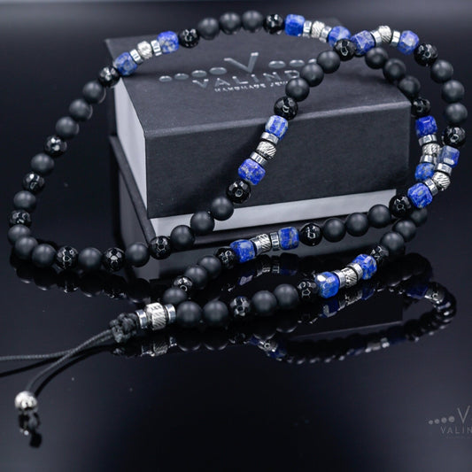 Lapis lazuli Necklace for Men, Men's Long Black Onyx Necklace, Agate Hematite Stone Necklace, Gift for Men, Crystal Beaded Necklace  - Shamballa Necklace - Birthstone Necklace - Gemstone Necklace Men - Chakra Necklace - Macrame Necklace  - Healing Necklace - Valinde