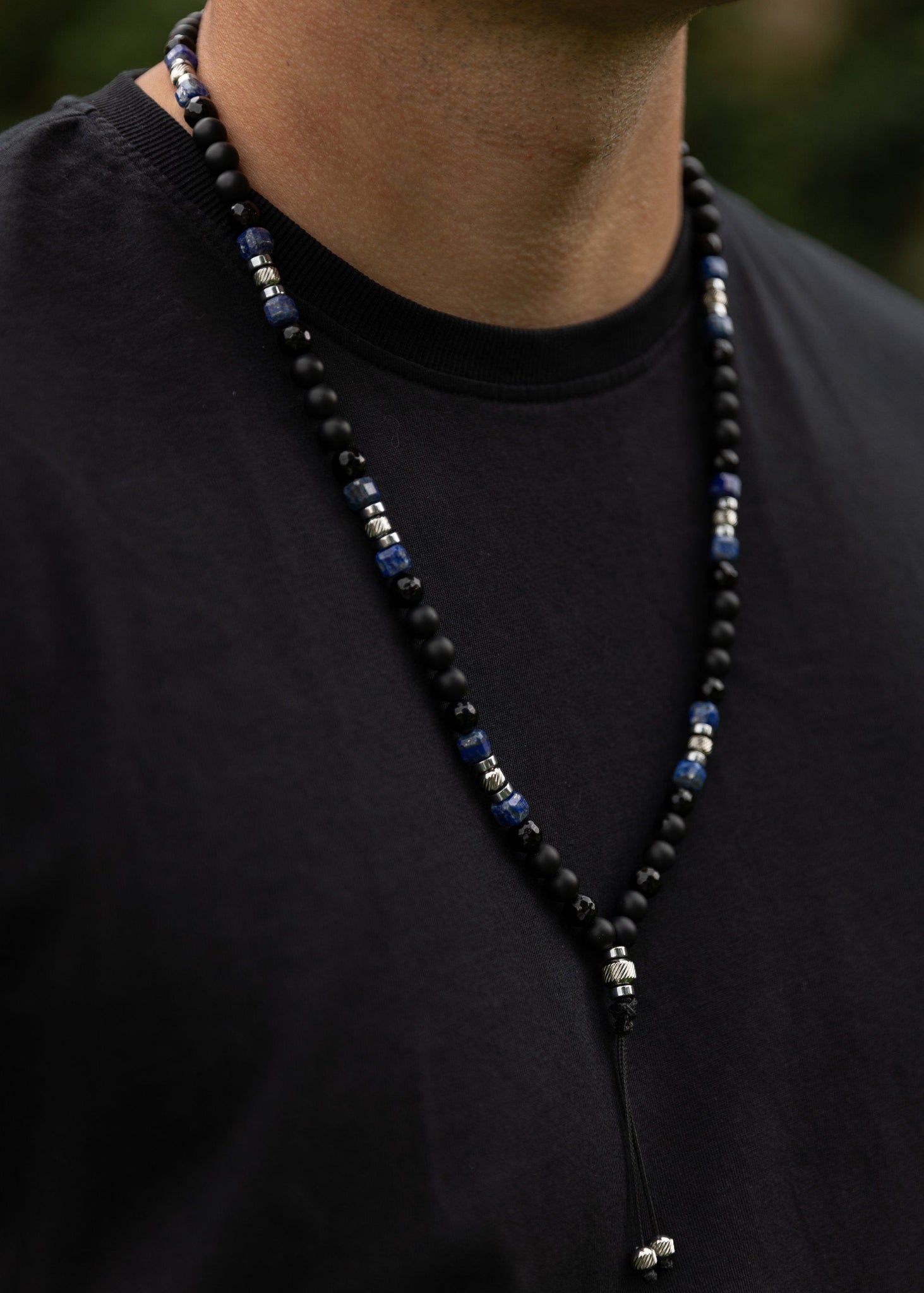 Lapis lazuli Necklace for Men, Men's Long Black Onyx Necklace, Agate Hematite Stone Necklace, Gift for Men, Crystal Beaded Necklace