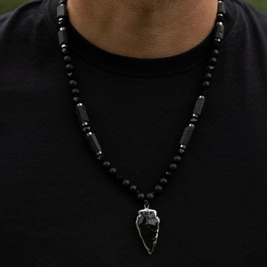 Men's Protection Necklace, Black Tourmaline Pendant Necklace, Onyx Agate Adjustable Necklace, Long Beaded Stone Necklace, Gift for Men  - Shamballa Necklace - Birthstone Necklace - Gemstone Necklace Men - Chakra Necklace - Macrame Necklace  - Healing Necklace - Valinde