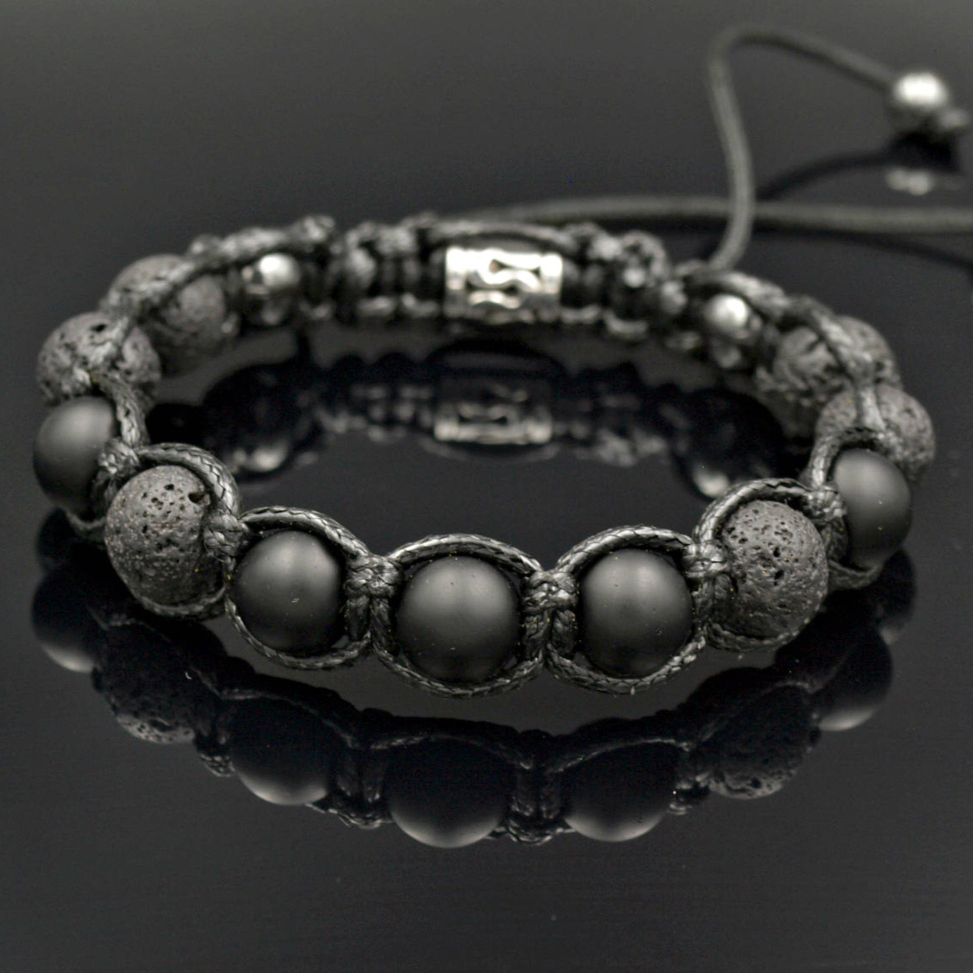 Black Beaded Bracelet Men's Bracelet Lava Stone Bracelet Matte Onyx Bracelet Father's Day Gift Gift for Men Stone Adjustable Bracelet