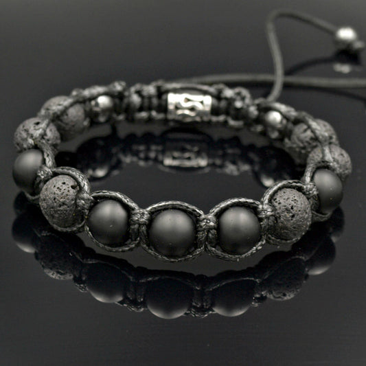 Black Beaded Bracelet Men's Bracelet Lava Stone Bracelet Matte Onyx Bracelet Father's Day Gift Gift for Men Stone Adjustable Bracelet