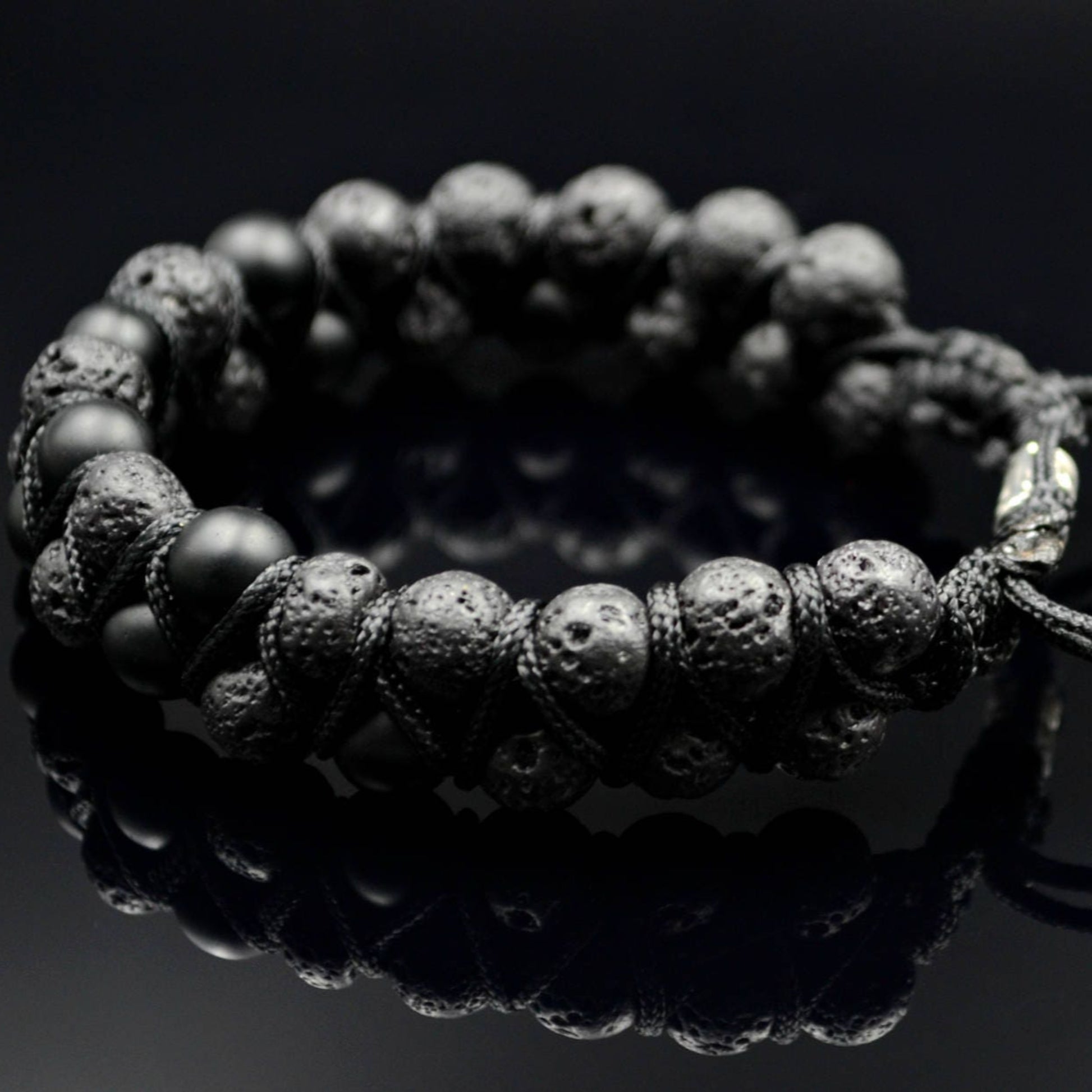 Men's Double Bracelet – Black Bracelet – Lava Stone Bracelet – Gemstone Bracelet – Onyx Bracelet – Macrame Bracelet – Beaded Bracelet  - Healing Bracelet  - Birthstone Bracelet
