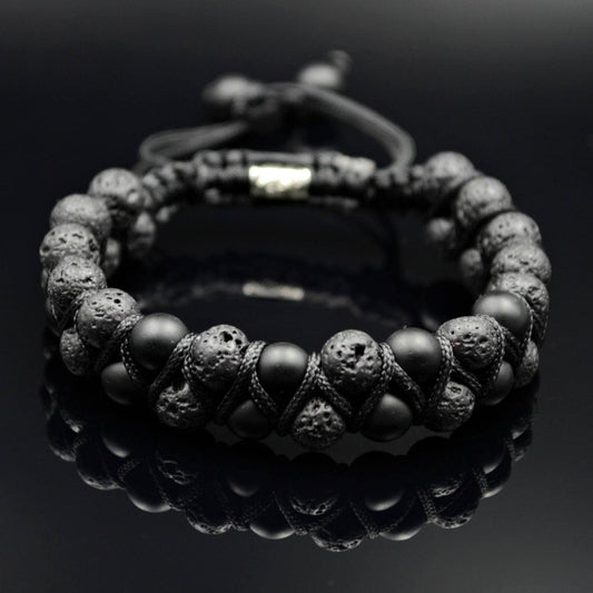 Men's Double Bracelet – Black Bracelet – Lava Stone Bracelet – Gemstone Bracelet – Onyx Bracelet – Macrame Bracelet – Beaded Bracelet  - Healing Bracelet  - Birthstone Bracelet
