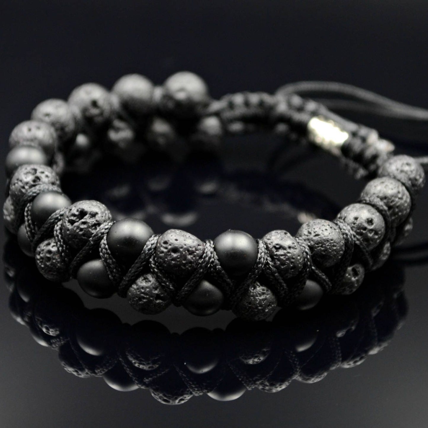Men's Double Bracelet – Black Bracelet – Lava Stone Bracelet – Gemstone Bracelet – Onyx Bracelet – Macrame Bracelet – Beaded Bracelet  - Healing Bracelet  - Birthstone Bracelet
