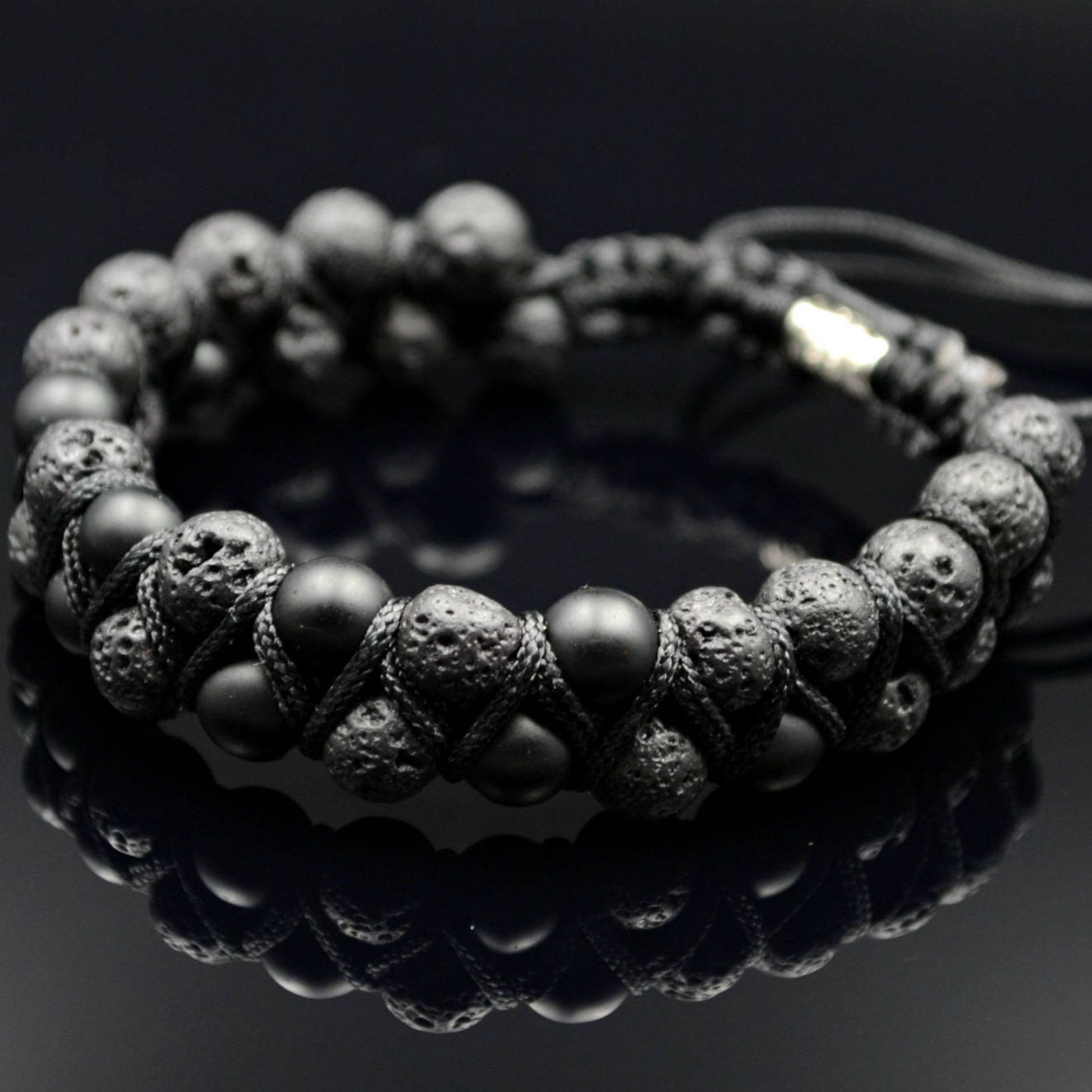 Men's Double Bracelet – Black Bracelet – Lava Stone Bracelet – Gemstone Bracelet – Onyx Bracelet – Macrame Bracelet – Beaded Bracelet  - Healing Bracelet  - Birthstone Bracelet
