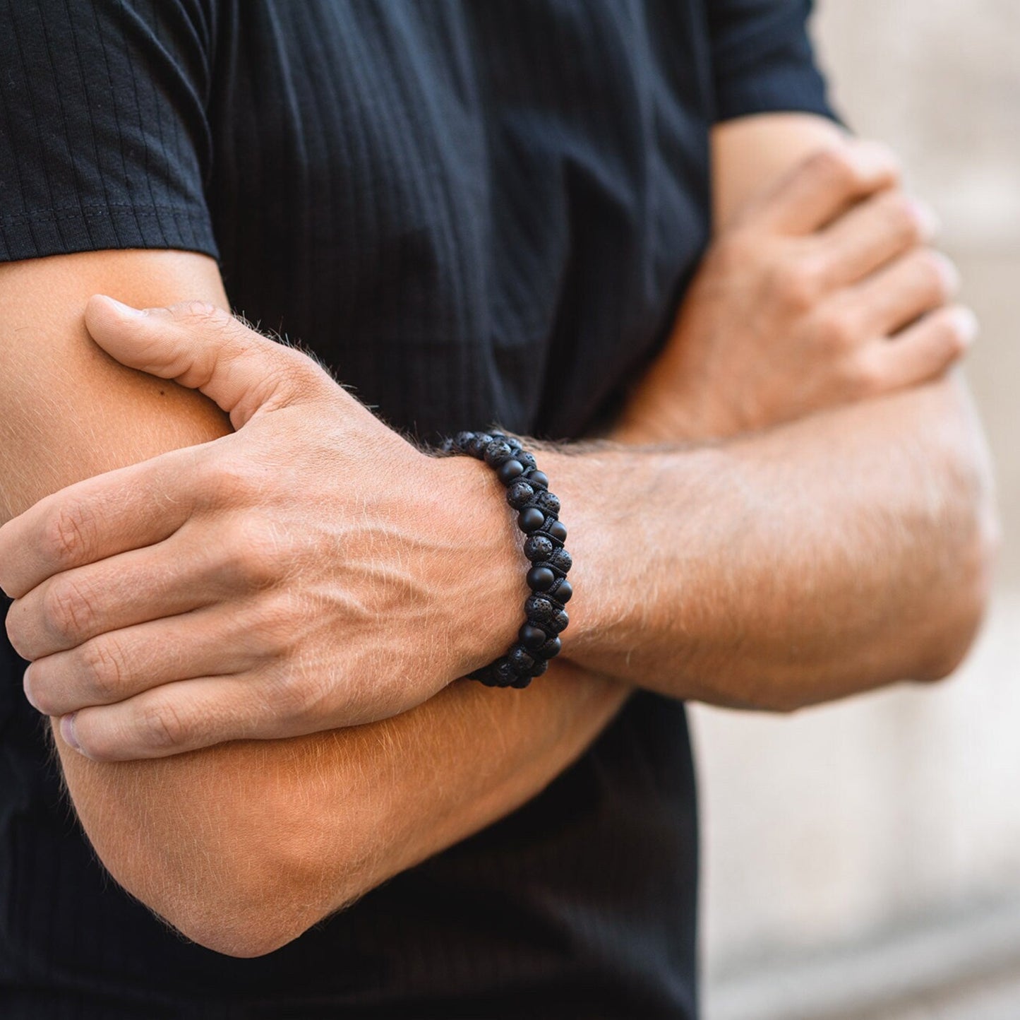 Men's Double Bracelet – Black Bracelet – Lava Stone Bracelet – Gemstone Bracelet – Onyx Bracelet – Macrame Bracelet – Beaded Bracelet  – Healing Bracelet  – Birthstone Bracelet
