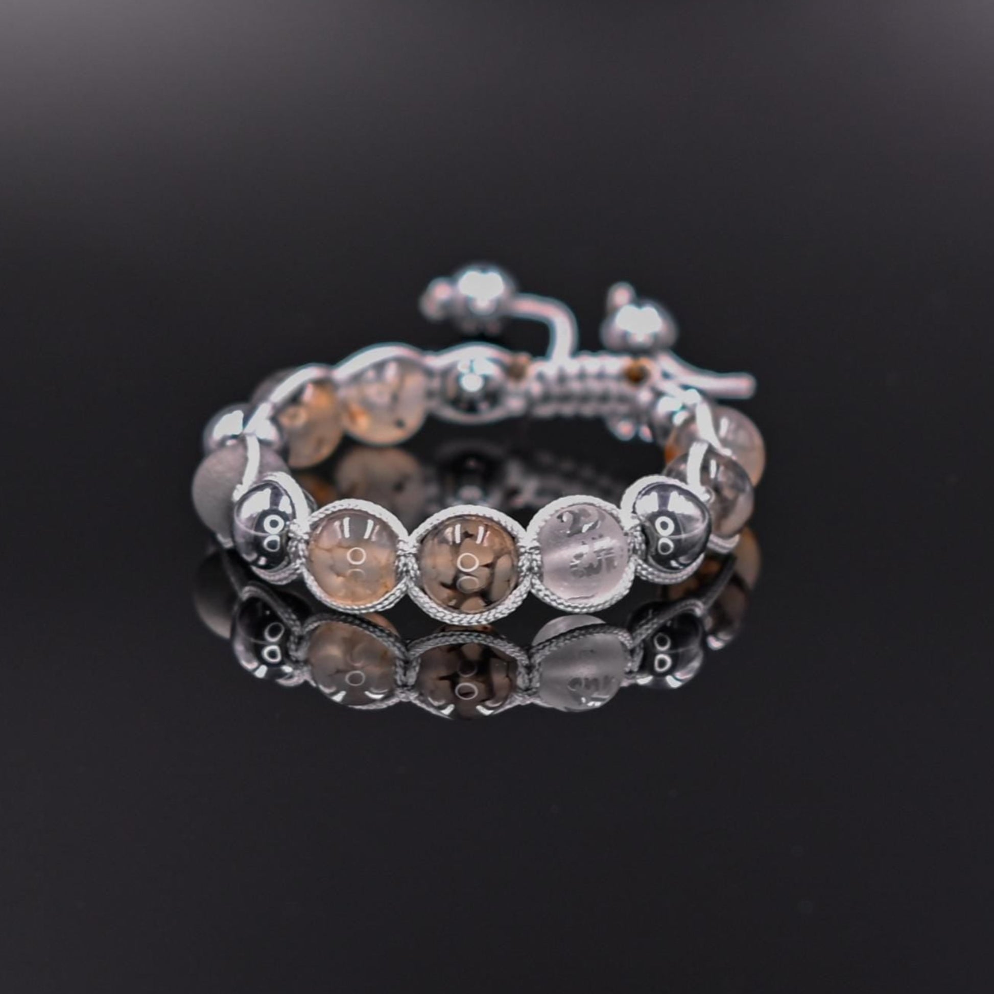 Women's Grey Agate Bracelet Hematite Bracelet Mantra Bracelet Crystal Bracelet Gift for Women Adjustable Macrame Bracelet Beaded Bracelet  -Mantra OM Mani Padme Hum - Shamballa Bracelet - Birthstone Bracelet - Gemstone Bracelet Women - Chakra Bracelet - Macrame Bracelet - Healing Bracelet - Valinde
