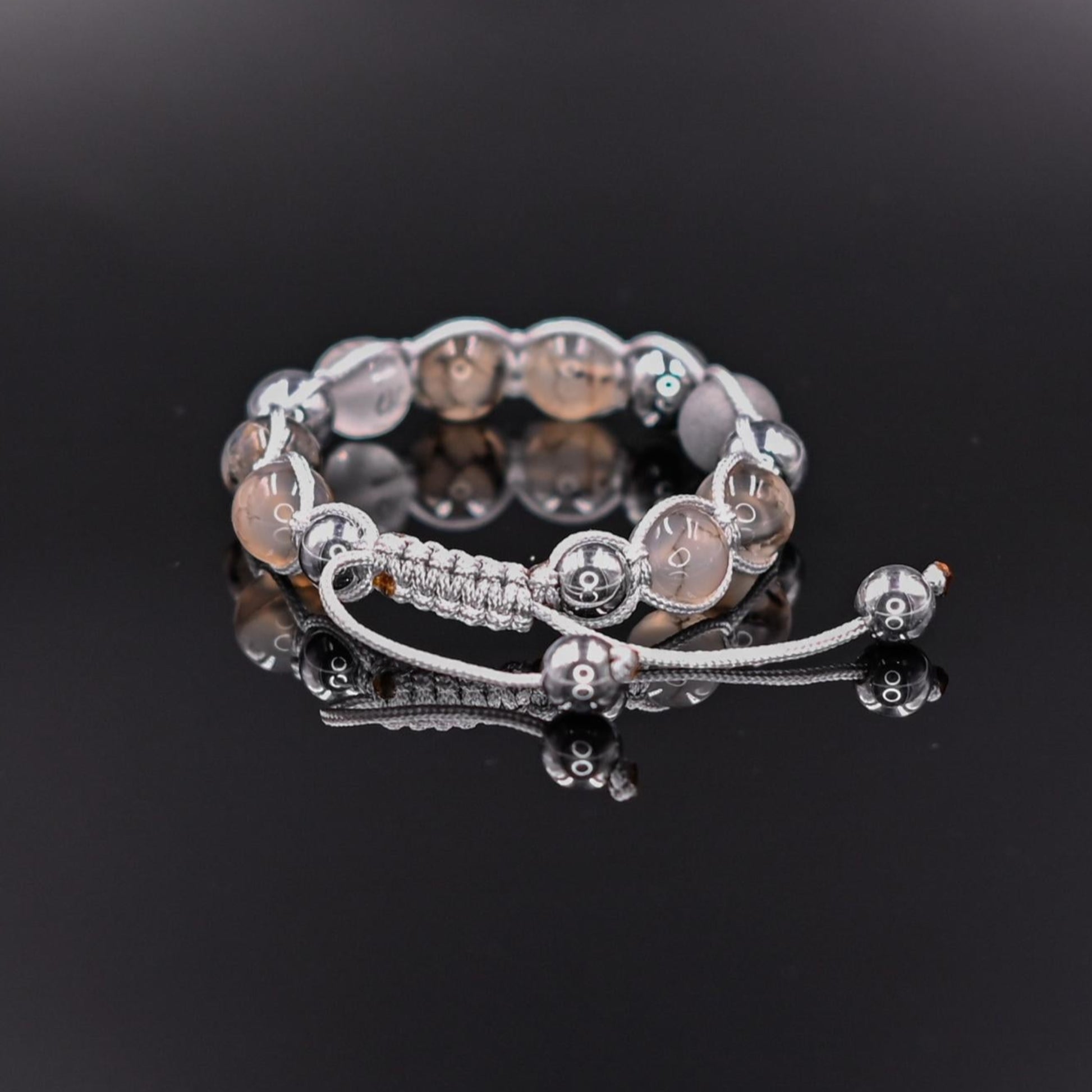 Women's Grey Agate Bracelet Hematite Bracelet Mantra Bracelet Crystal Bracelet Gift for Women Adjustable Macrame Bracelet Beaded Bracelet  -Mantra OM Mani Padme Hum - Shamballa Bracelet - Birthstone Bracelet - Gemstone Bracelet Women - Chakra Bracelet - Macrame Bracelet - Healing Bracelet - Valinde
