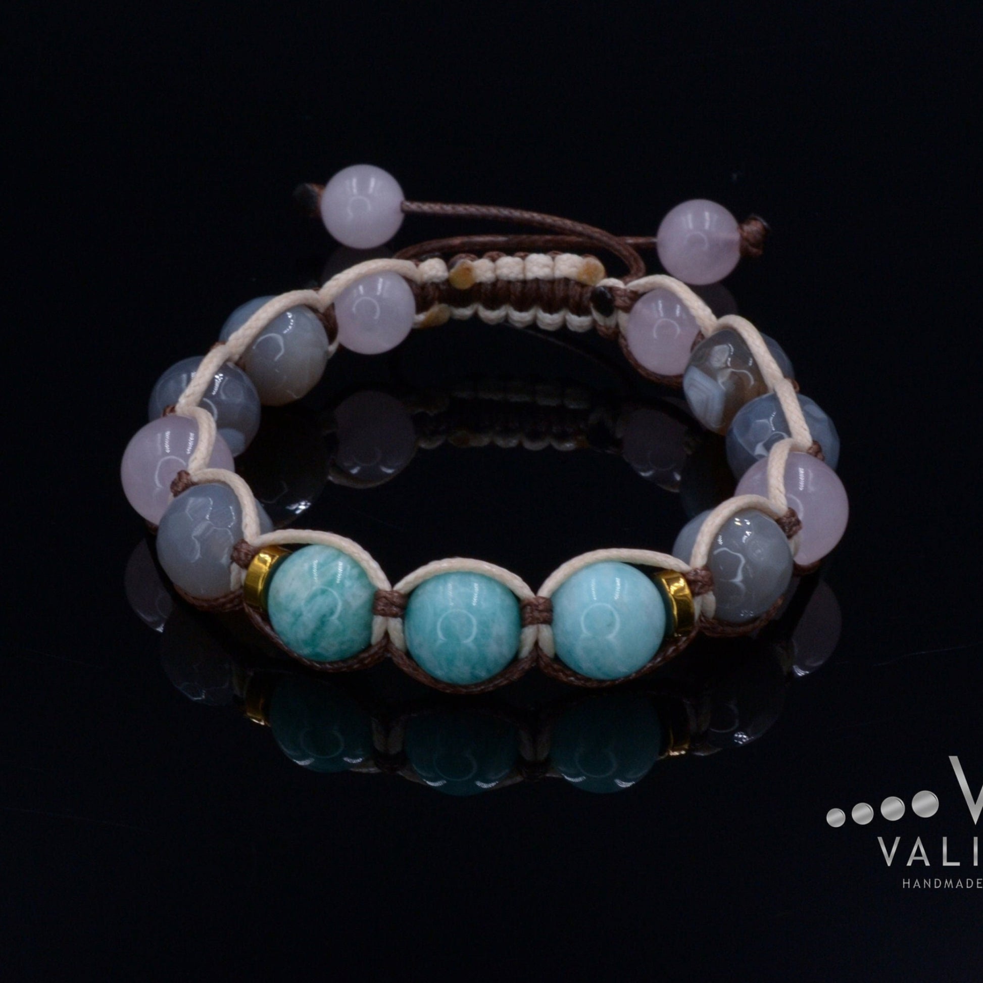 Amazonite & Agate Crystal Bracelet for Women Women's Rose Quartz Bracelet Gift for Women Adjustable Macrame Bracelet Christmas Gift - Shamballa Bracelet - Birthstone Bracelet - Gemstone Bracelet Men - Chakra Bracelet - Macrame Bracelet - Healing Bracelet - Valinde
