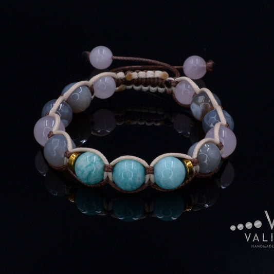 Amazonite & Agate Crystal Bracelet for Women Women's Rose Quartz Bracelet Gift for Women Adjustable Macrame Bracelet Christmas Gift - Shamballa Bracelet - Birthstone Bracelet - Gemstone Bracelet Men - Chakra Bracelet - Macrame Bracelet - Healing Bracelet - Valinde
