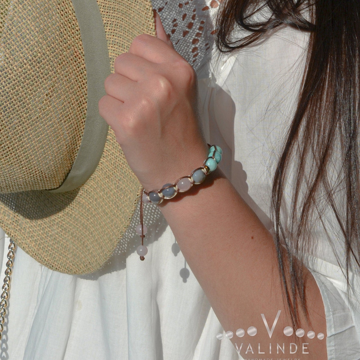 Amazonite & Agate Crystal Bracelet for Women Women's Rose Quartz Bracelet Gift for Women Adjustable Macrame Bracelet Christmas Gift - Shamballa Bracelet - Birthstone Bracelet - Gemstone Bracelet Men - Chakra Bracelet - Macrame Bracelet - Healing Bracelet - Valinde
