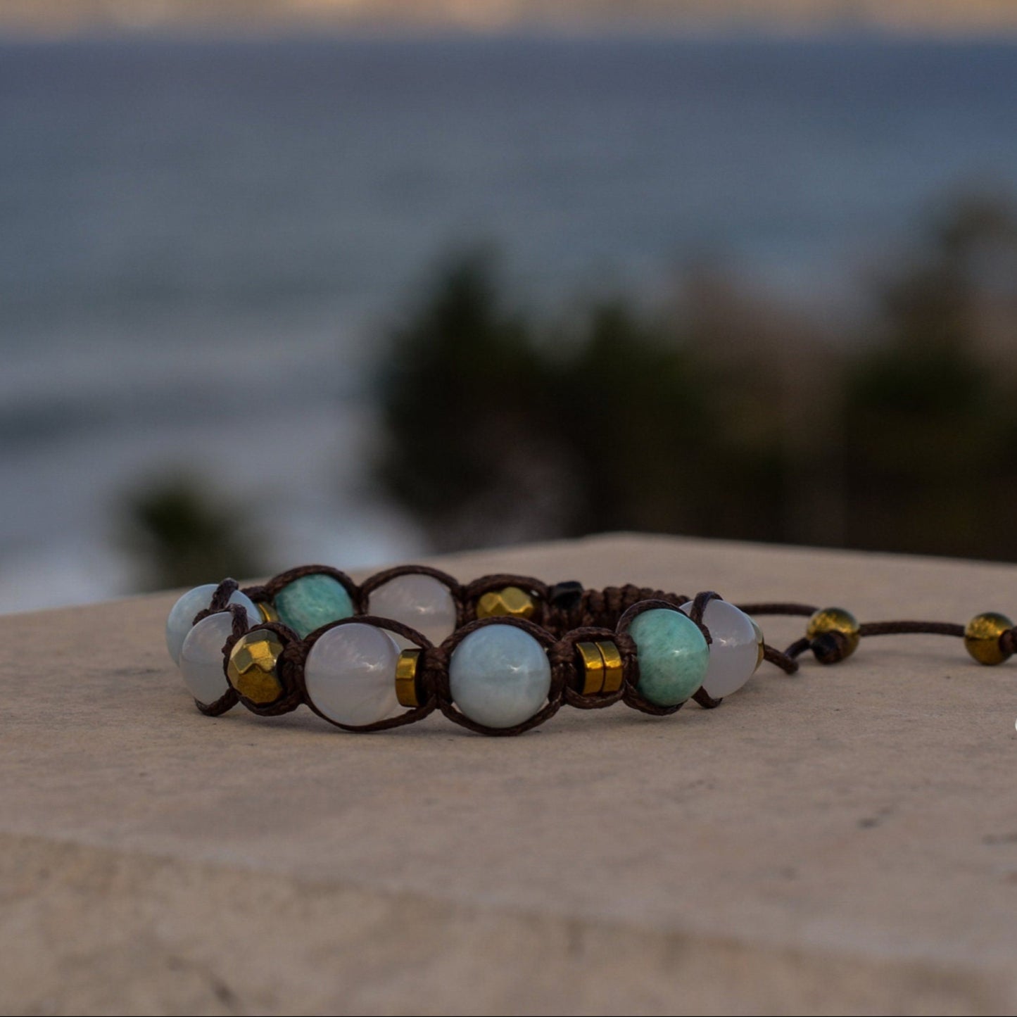 Agate Crystal Bracelet for Women - Women's Amazonite Beads Bracelet - Macrame Adjustable Bracelet - Gift for Women - Mother's Day Gift - Shamballa Bracelet - Birthstone Bracelet - Gemstone Bracelet Men - Chakra Bracelet - Macrame Bracelet - Healing Bracelet - Valinde

