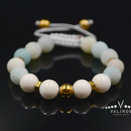 Amazonite Bracelet Women's Coral Bracelet Adjustable Gemstone Bracelet Gold Hematite Bracelet Macrame Bracelet Matte Amazonite Bracelet - Shamballa Bracelet - Birthstone Bracelet - Gemstone Bracelet Men - Chakra Bracelet - Macrame Bracelet - Healing Bracelet - Valinde