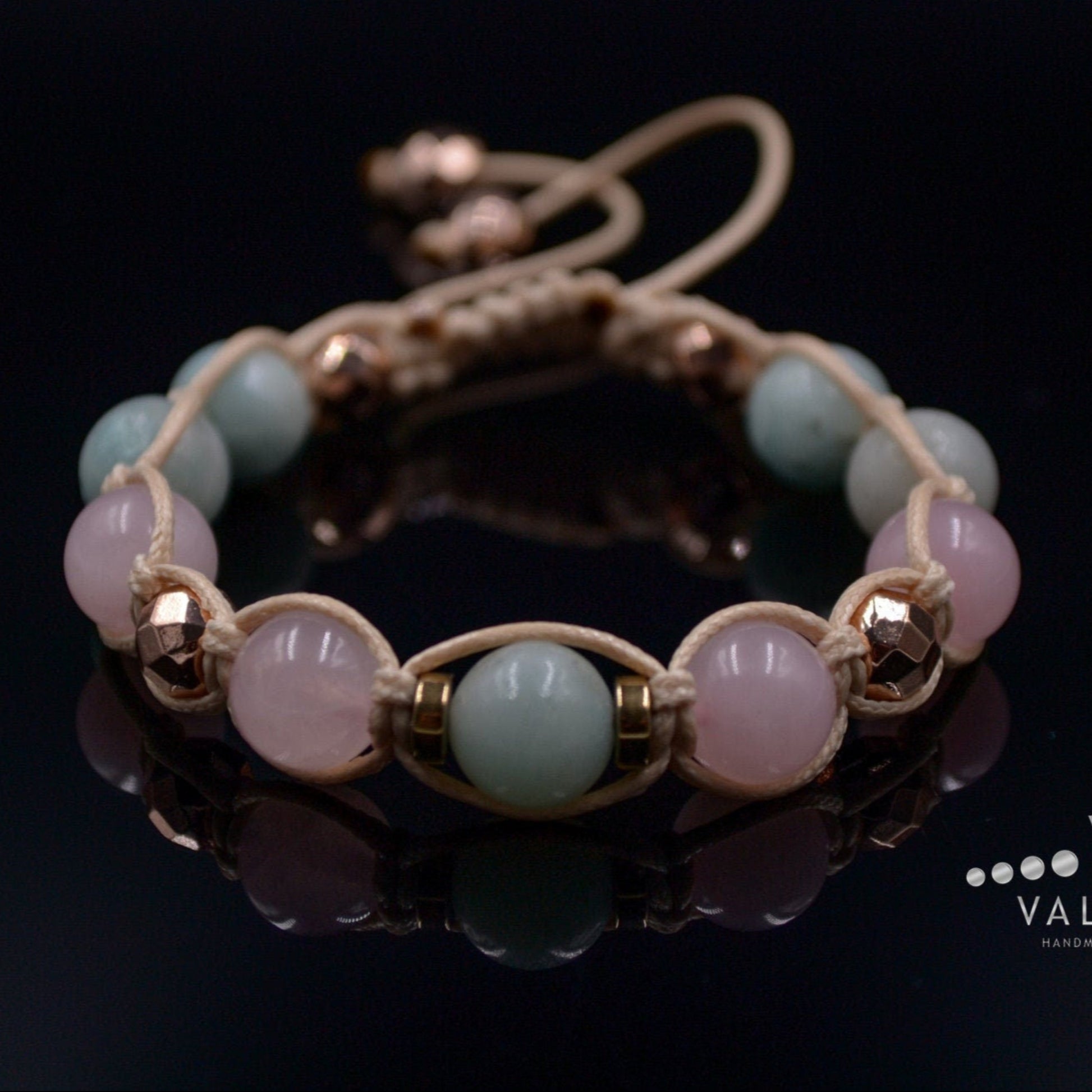 Women's Amazonite Beaded Bracelet Rose Quartz and Hematite Bracelet Crystal Bracelet Gift for Woman Adjustable Bracelet Macrame Bracelet - Shamballa Bracelet - Birthstone Bracelet - Gemstone Bracelet Women - Chakra Bracelet - Macrame Bracelet - Healing Bracelet - Valinde
