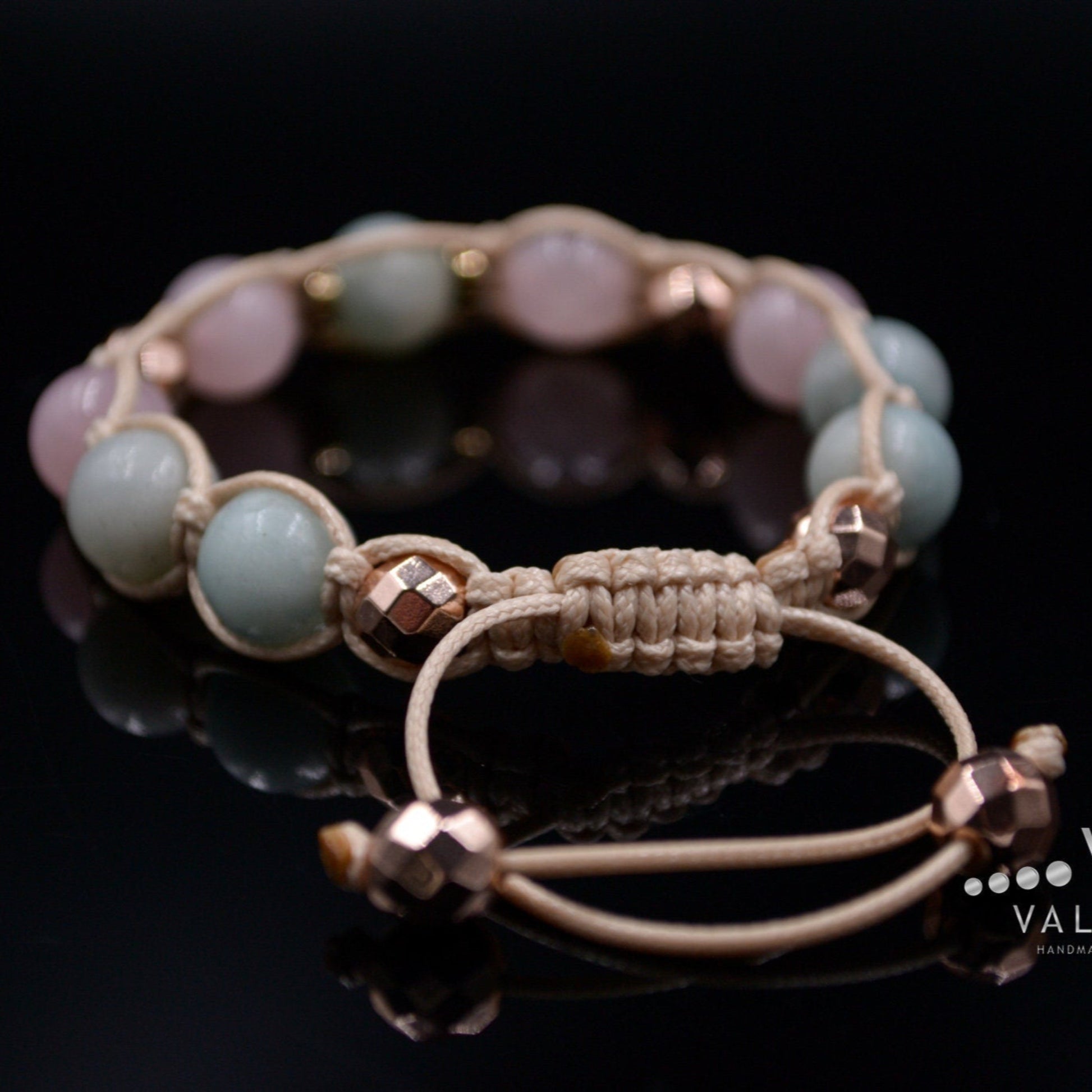 Women's Amazonite Beaded Bracelet Rose Quartz and Hematite Bracelet Crystal Bracelet Gift for Woman Adjustable Bracelet Macrame Bracelet - Shamballa Bracelet - Birthstone Bracelet - Gemstone Bracelet Women - Chakra Bracelet - Macrame Bracelet - Healing Bracelet - Valinde

