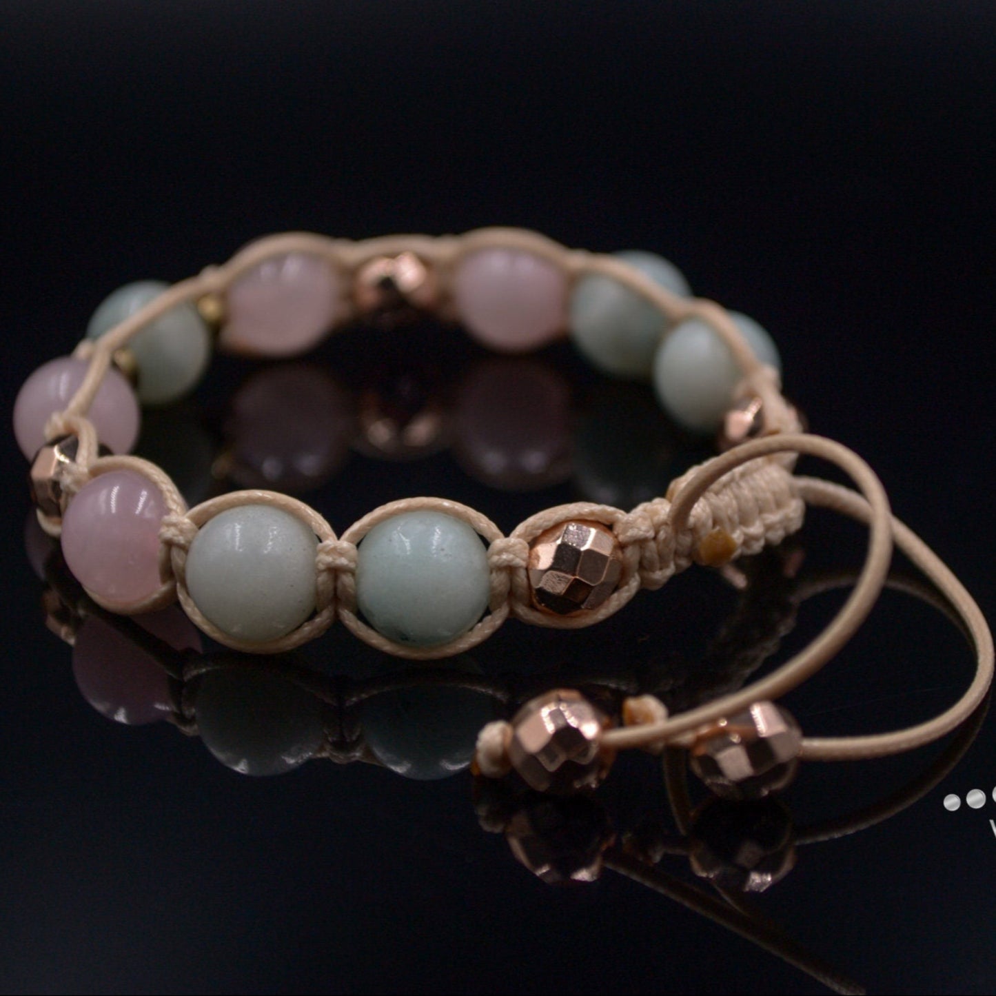 Women's Amazonite Beaded Bracelet Rose Quartz and Hematite Bracelet Crystal Bracelet Gift for Woman Adjustable Bracelet Macrame Bracelet - Shamballa Bracelet - Birthstone Bracelet - Gemstone Bracelet Women - Chakra Bracelet - Macrame Bracelet - Healing Bracelet - Valinde
