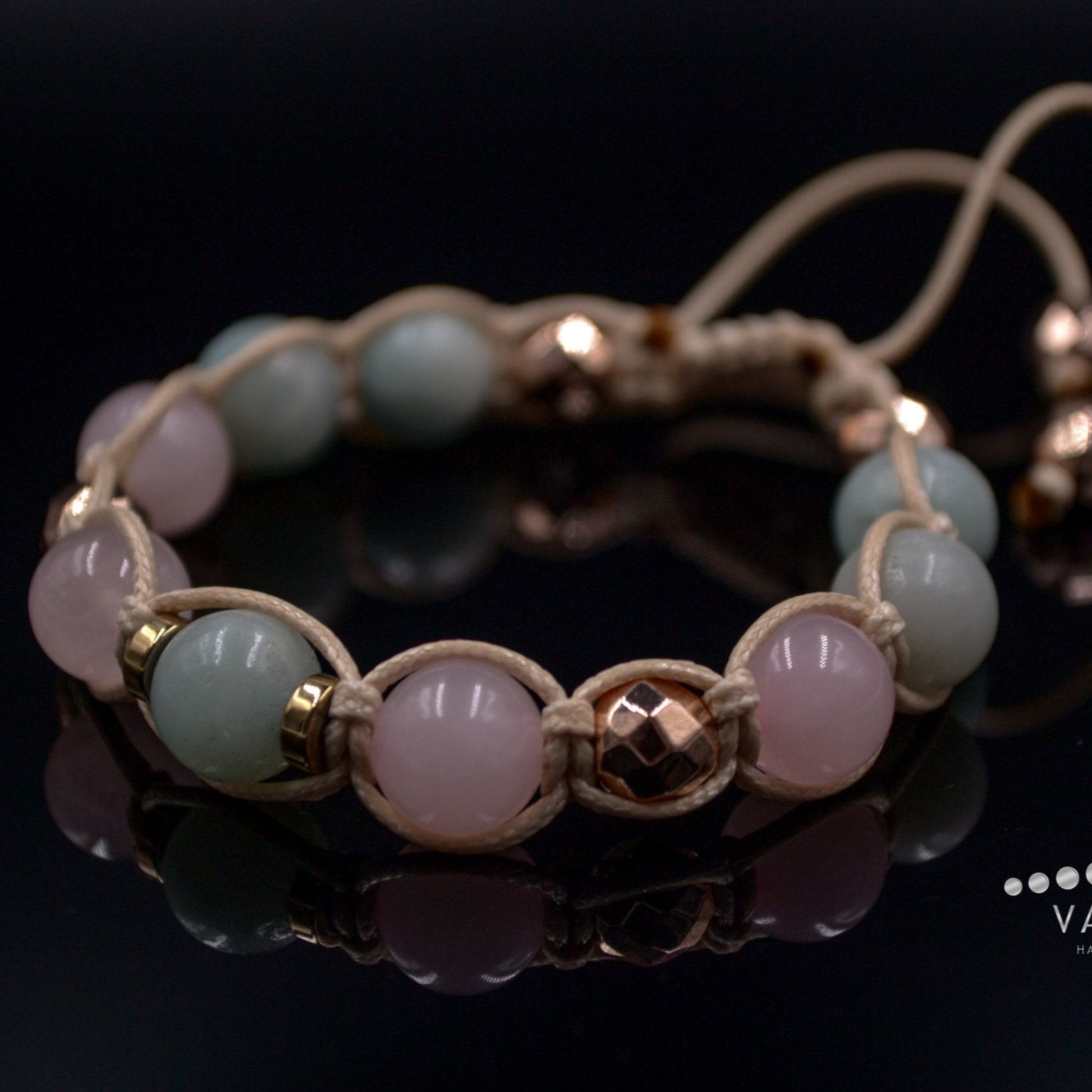 Women's Amazonite Beaded Bracelet Rose Quartz and Hematite Bracelet Crystal Bracelet Gift for Woman Adjustable Bracelet Macrame Bracelet - Shamballa Bracelet - Birthstone Bracelet - Gemstone Bracelet Women - Chakra Bracelet - Macrame Bracelet - Healing Bracelet - Valinde
