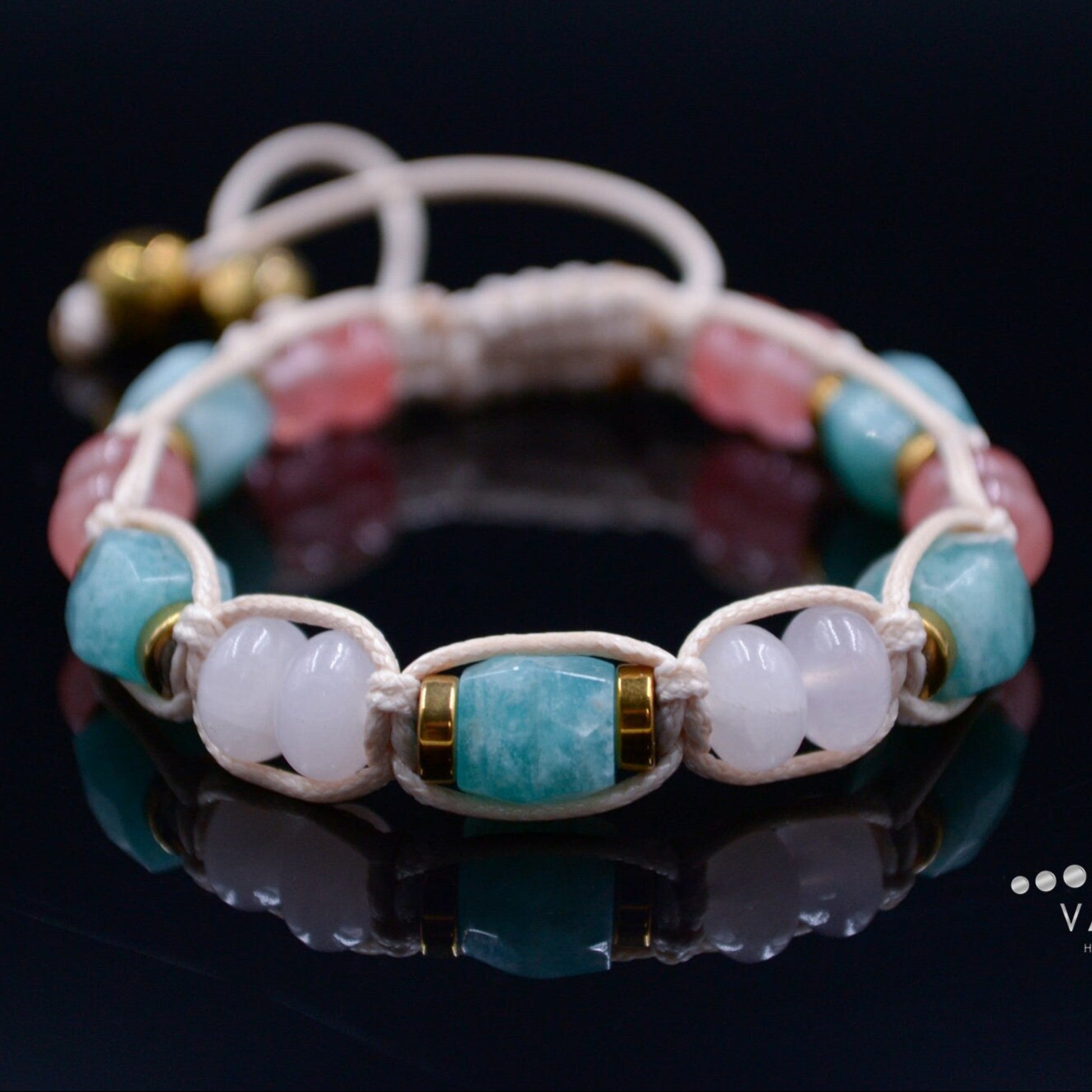 Women's Amazonite Bracelet Gift for Woman Rose Quartz Gemstone Bracelet Gold Hematite Bracelet Crystal Bracelet Adjustable Beaded Bracelet - Shamballa Bracelet - Birthstone Bracelet - Gemstone Bracelet Men - Chakra Bracelet - Macrame Bracelet - Healing Bracelet - Valinde
