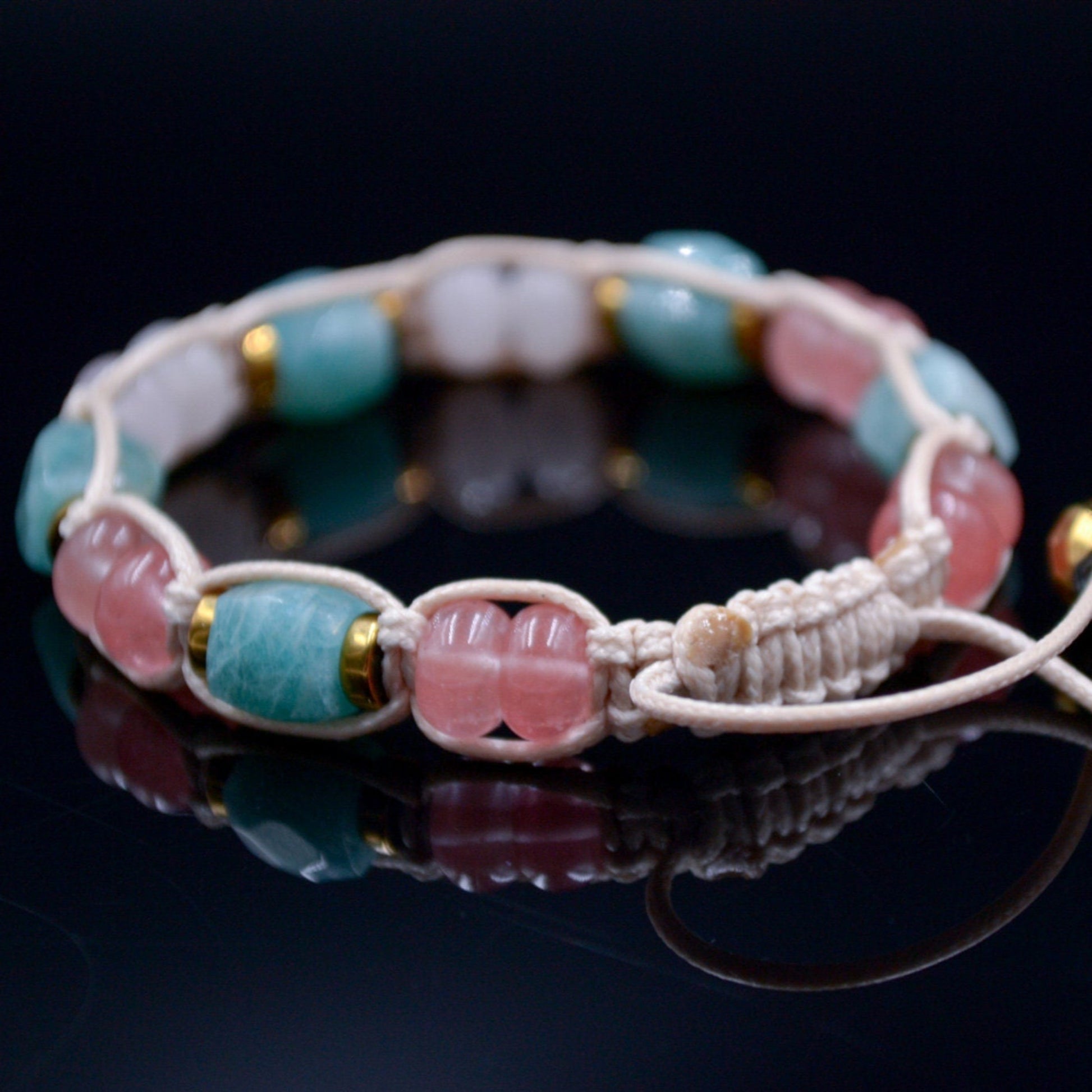 Women's Amazonite Bracelet Gift for Woman Rose Quartz Gemstone Bracelet Gold Hematite Bracelet Crystal Bracelet Adjustable Beaded Bracelet - Shamballa Bracelet - Birthstone Bracelet - Gemstone Bracelet Men - Chakra Bracelet - Macrame Bracelet - Healing Bracelet - Valinde
