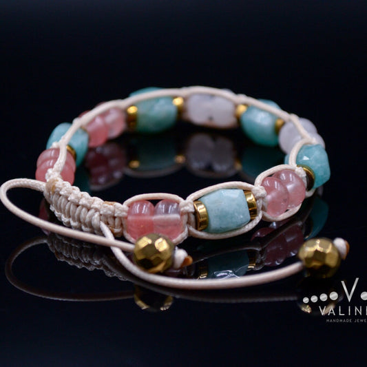 Women's Amazonite Bracelet Gift for Woman Rose Quartz Gemstone Bracelet Gold Hematite Bracelet Crystal Bracelet Adjustable Beaded Bracelet - Shamballa Bracelet - Birthstone Bracelet - Gemstone Bracelet Men - Chakra Bracelet - Macrame Bracelet - Healing Bracelet - Valinde
